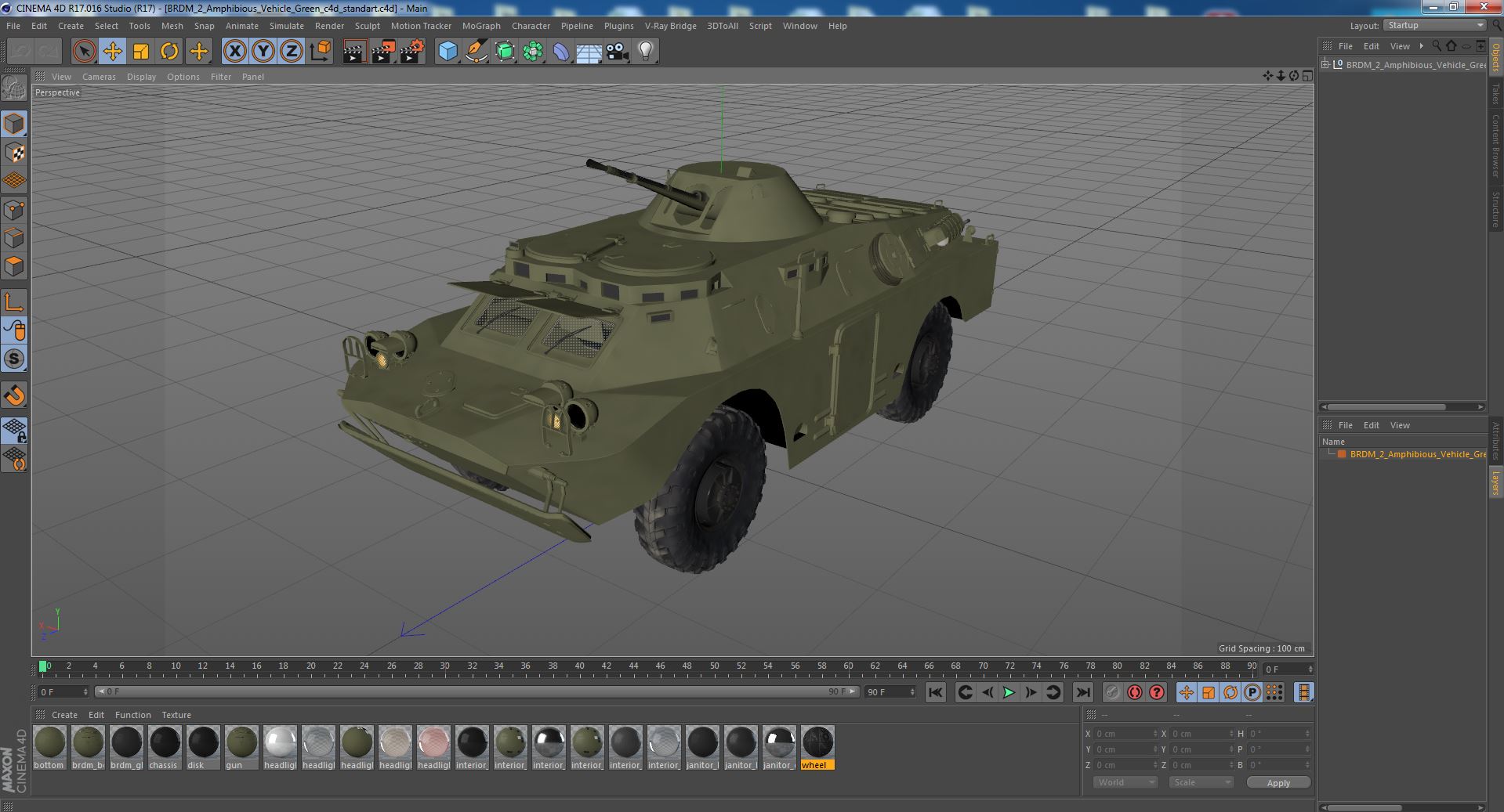 3D BRDM 2 Amphibious Vehicle Green