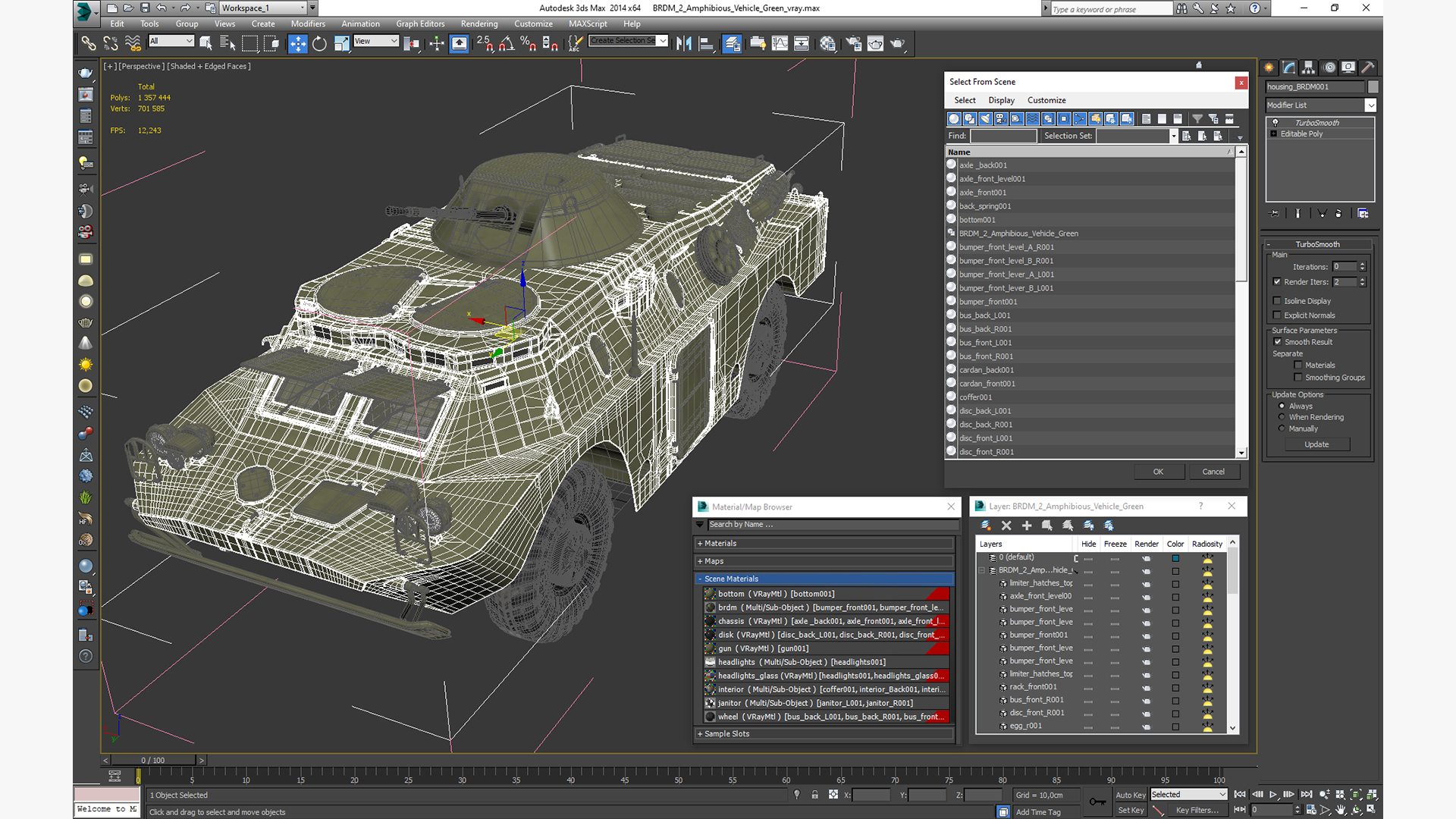 3D BRDM 2 Amphibious Vehicle Green