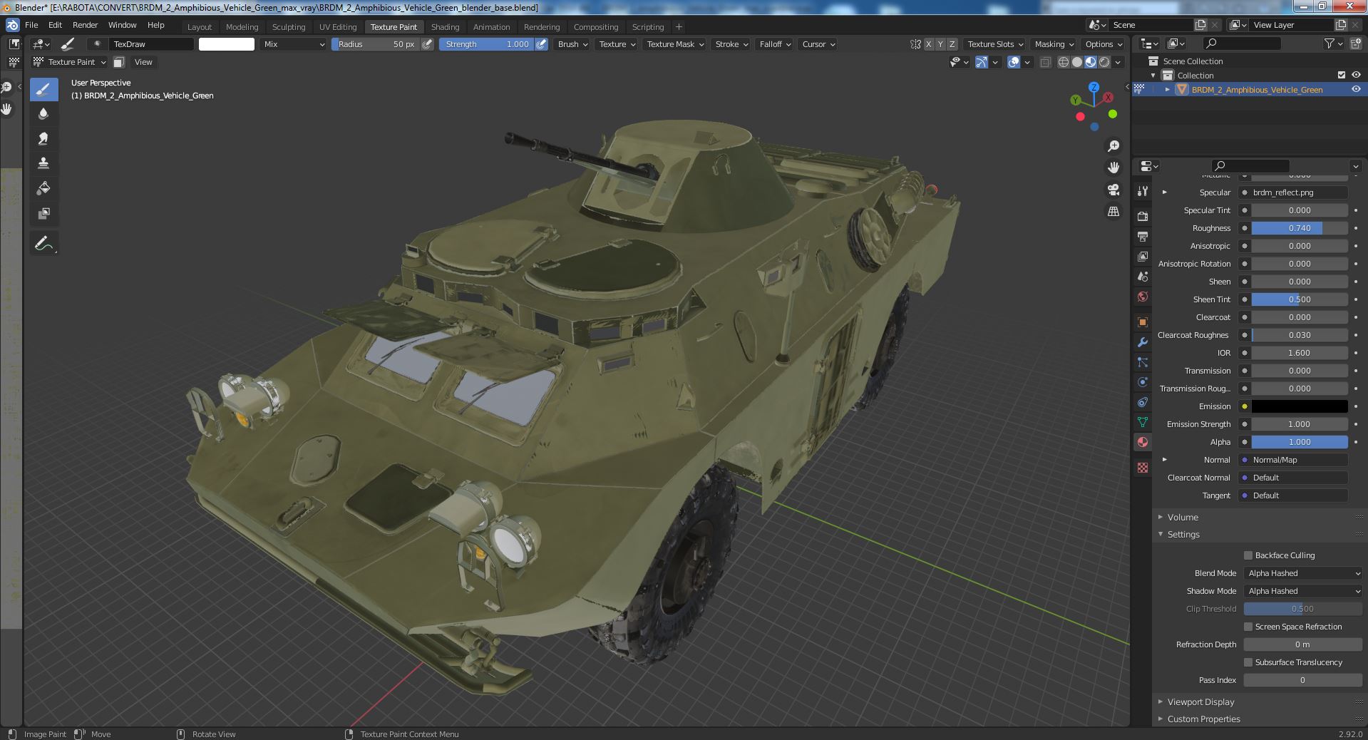 3D BRDM 2 Amphibious Vehicle Green