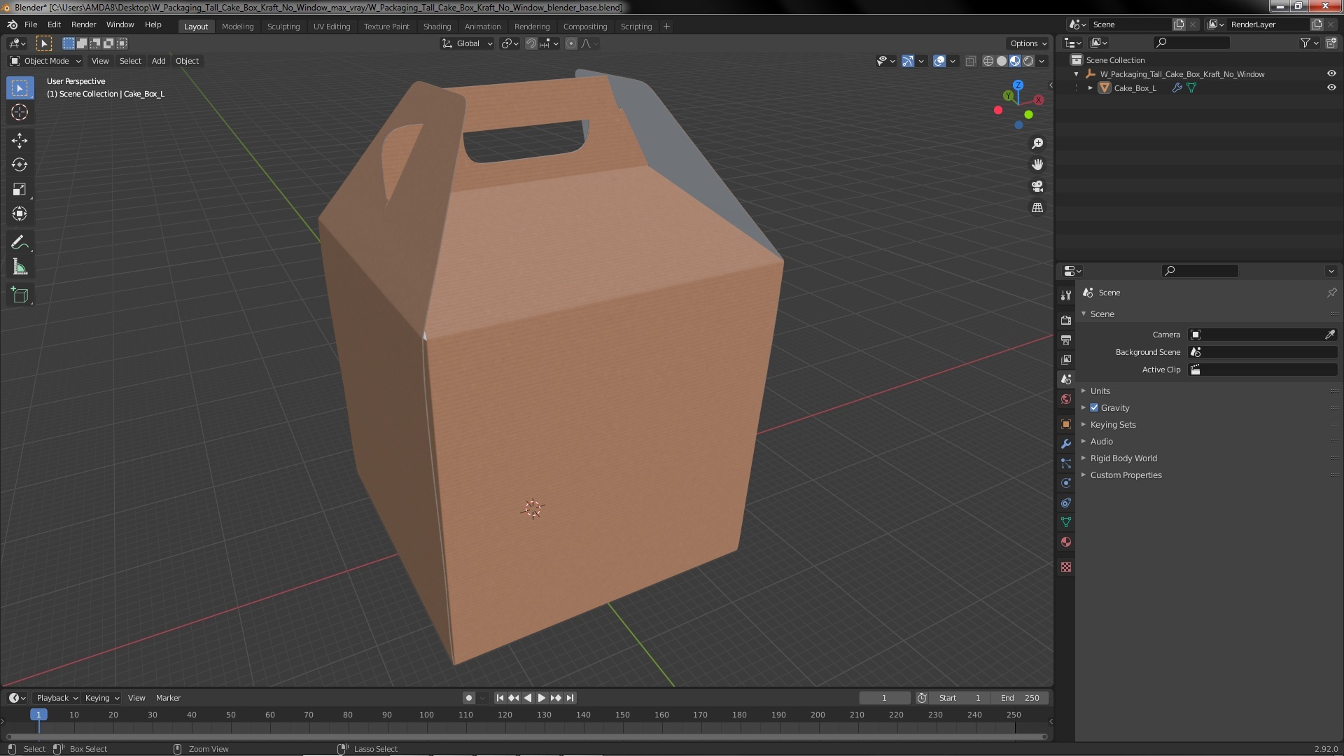 3D W Packaging Tall Cake Box Kraft No Window