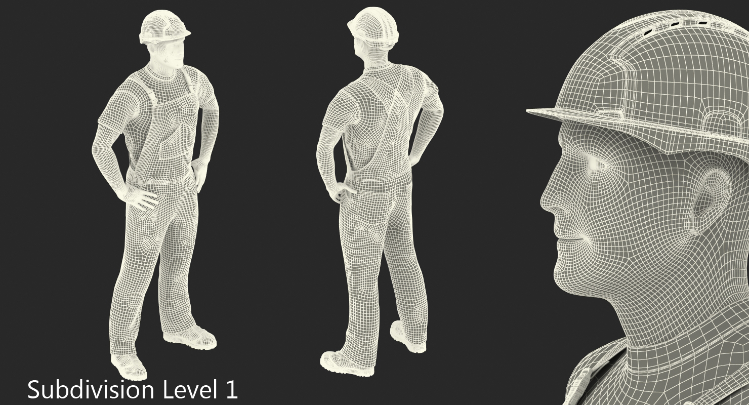 Worker In Orange Overalls with Hardhat Standing Pose 3D