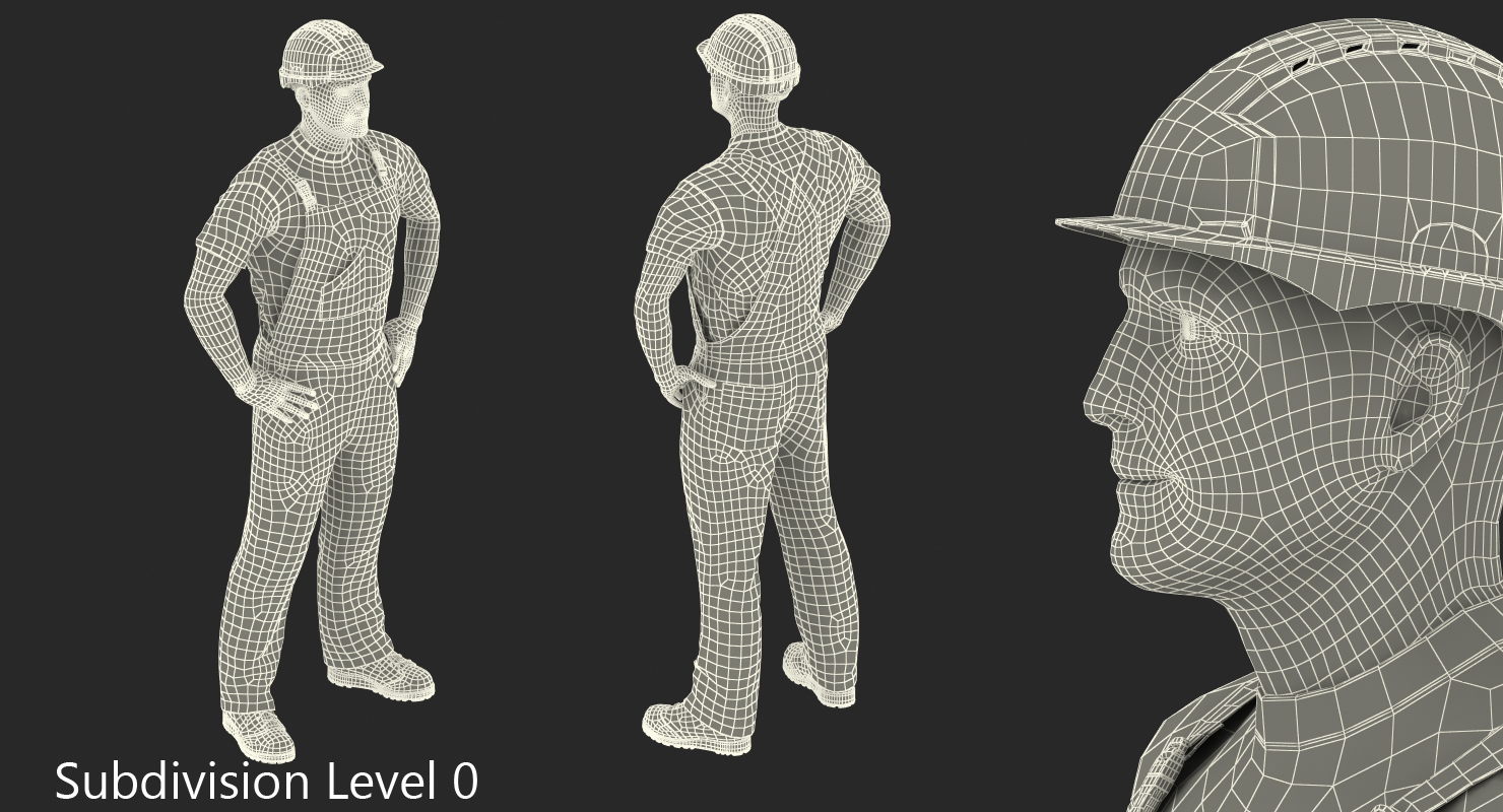 Worker In Orange Overalls with Hardhat Standing Pose 3D
