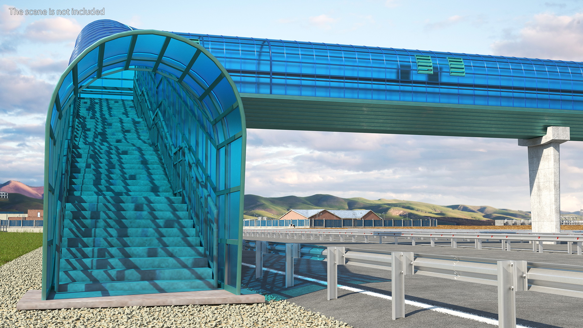 Above Ground Pedestrian Crossing 6-lane Road 3D model