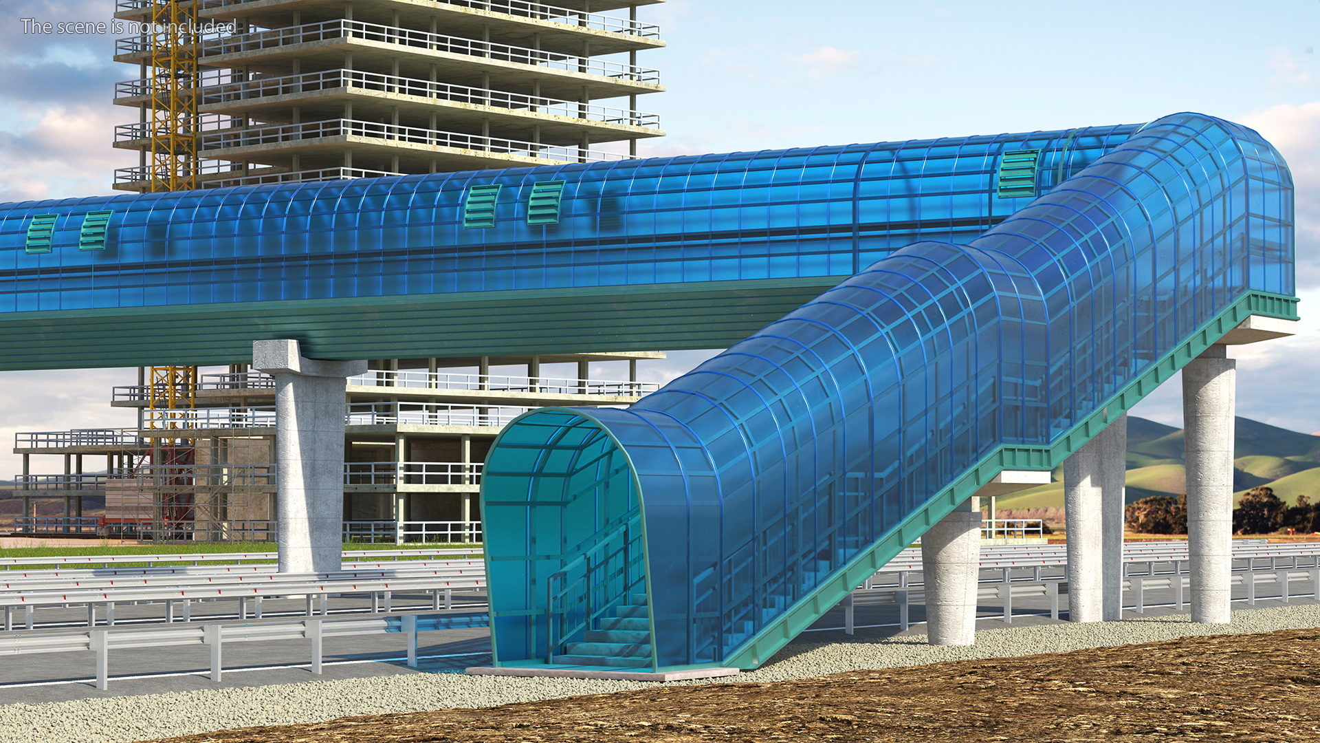 Above Ground Pedestrian Crossing 6-lane Road 3D model