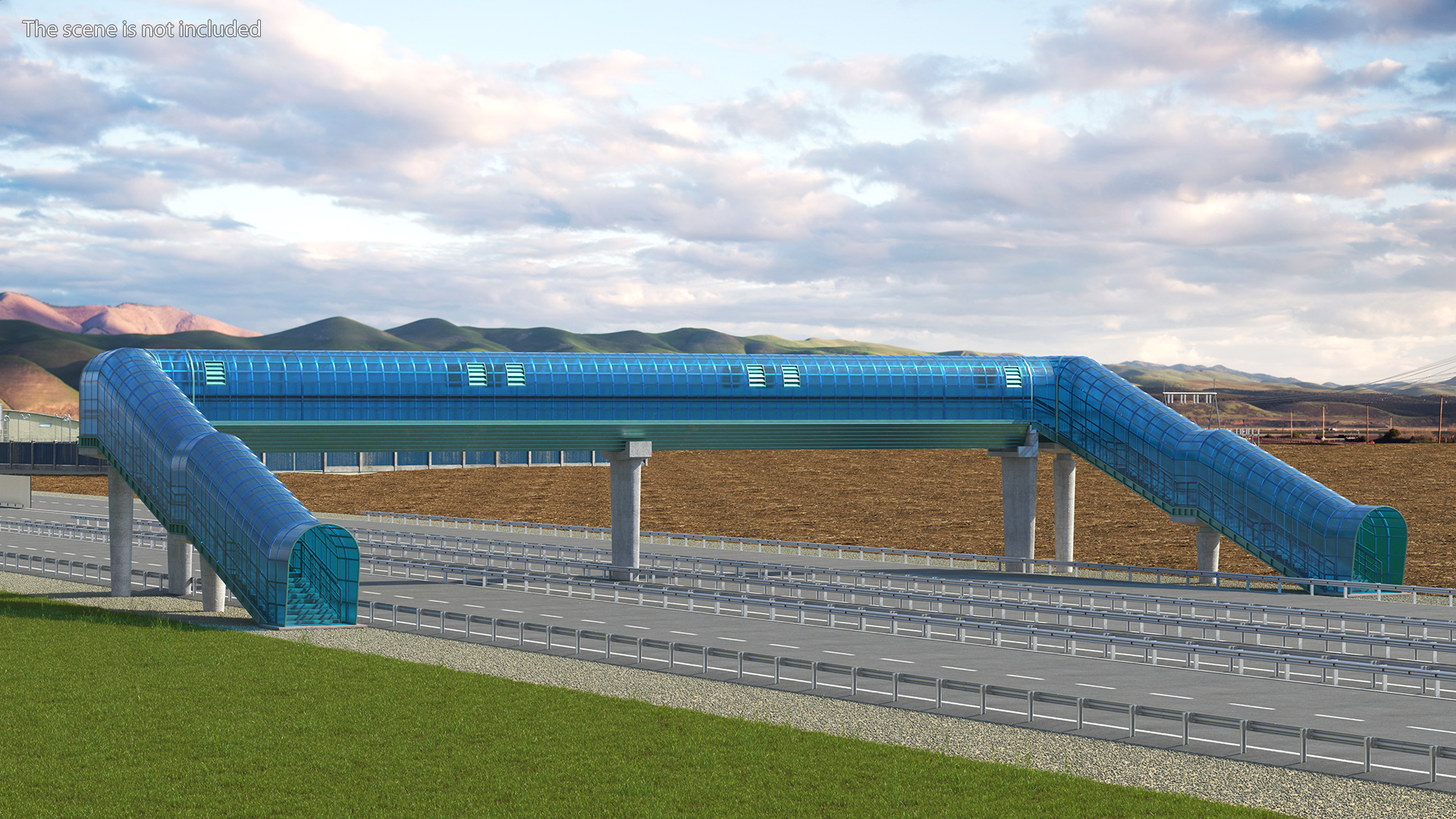 Above Ground Pedestrian Crossing 6-lane Road 3D model