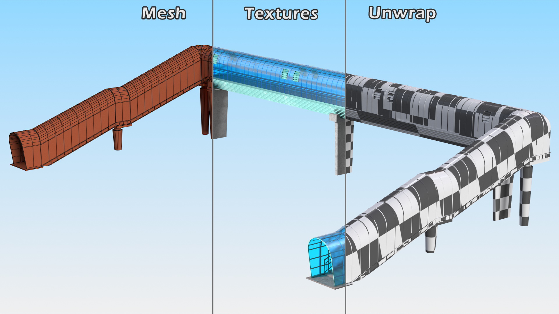 Above Ground Pedestrian Crossing 6-lane Road 3D model