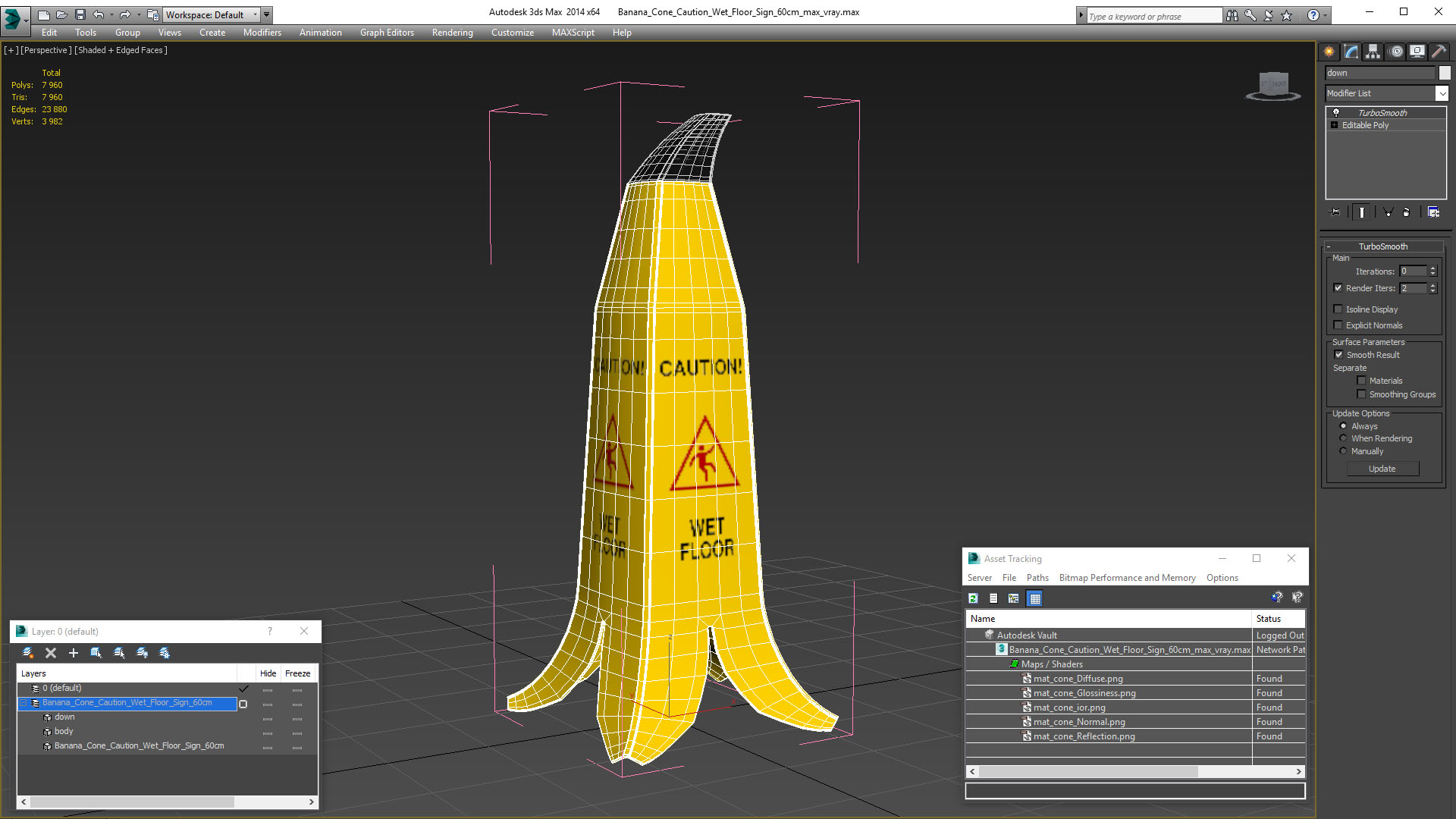 Banana Cone Caution Wet Floor Sign 60cm 3D model