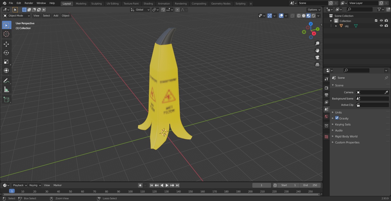 Banana Cone Caution Wet Floor Sign 60cm 3D model