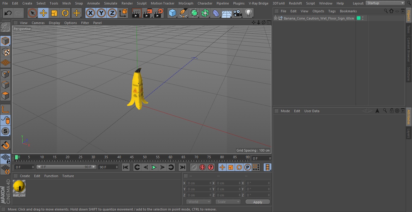 Banana Cone Caution Wet Floor Sign 60cm 3D model