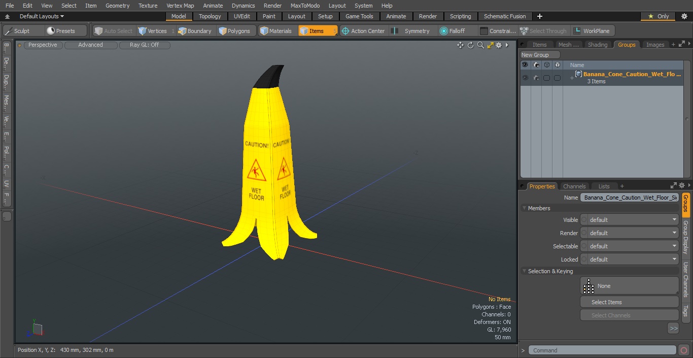 Banana Cone Caution Wet Floor Sign 60cm 3D model