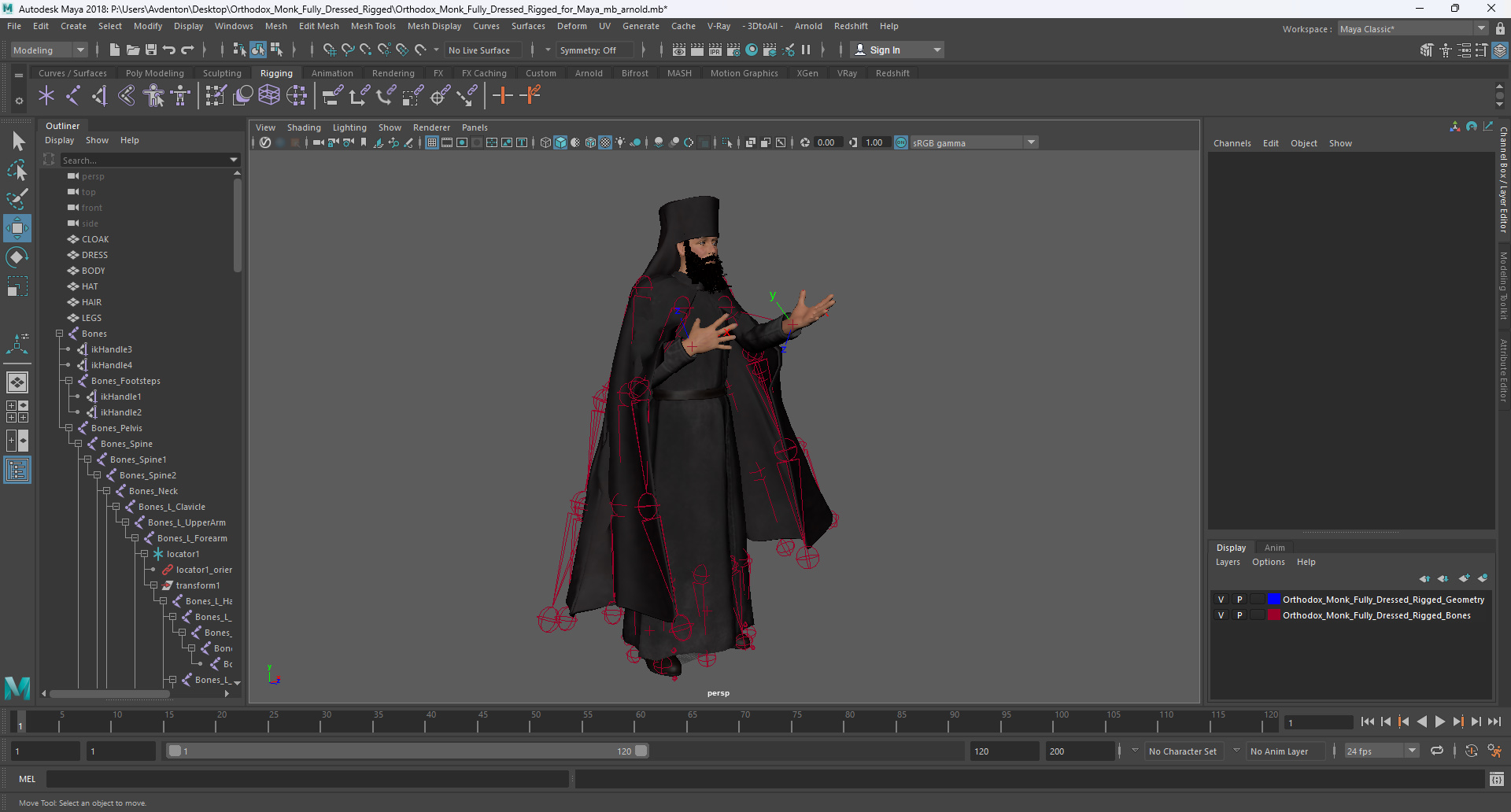 3D Orthodox Monk Fully Dressed Rigged for Maya model