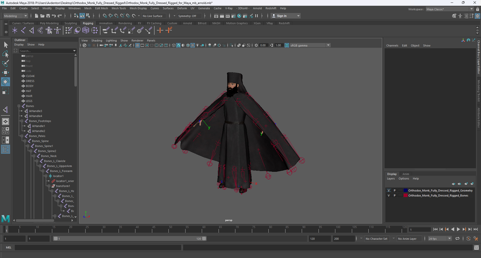 3D Orthodox Monk Fully Dressed Rigged for Maya model