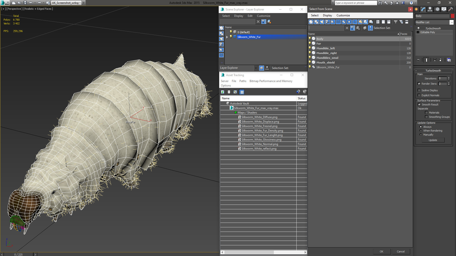 3D Silkworm White Fur model