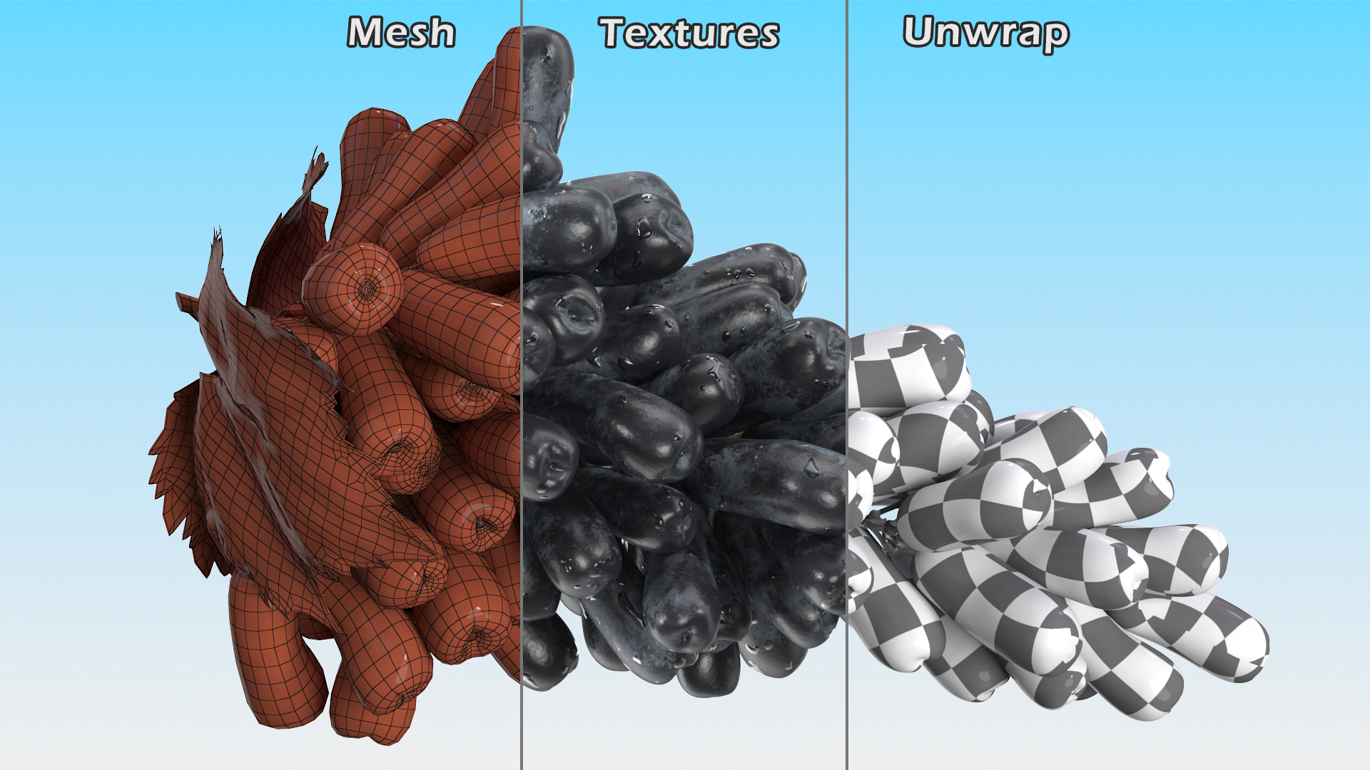 3D model Sweet Sapphire Grapes Wet with Leaf
