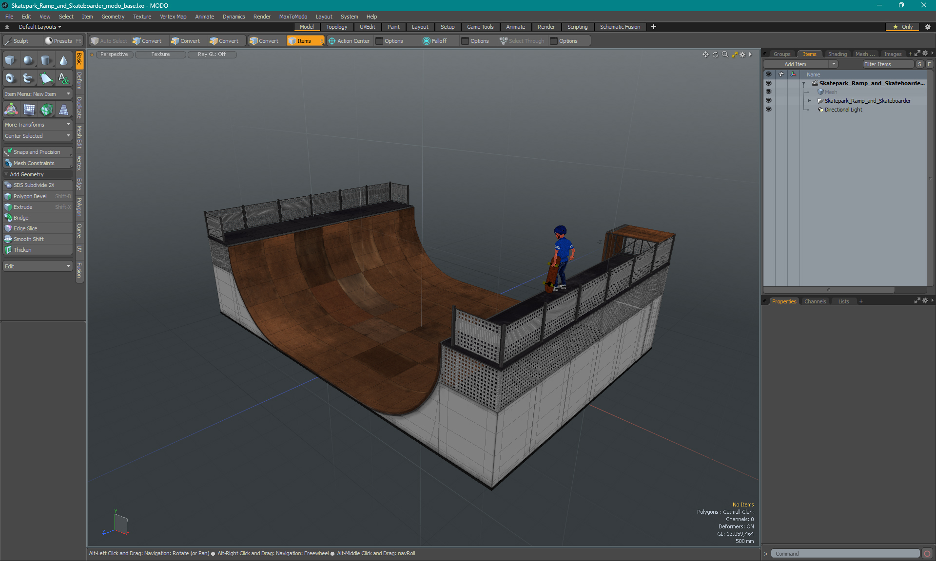 3D Skatepark Ramp and Skateboarder
