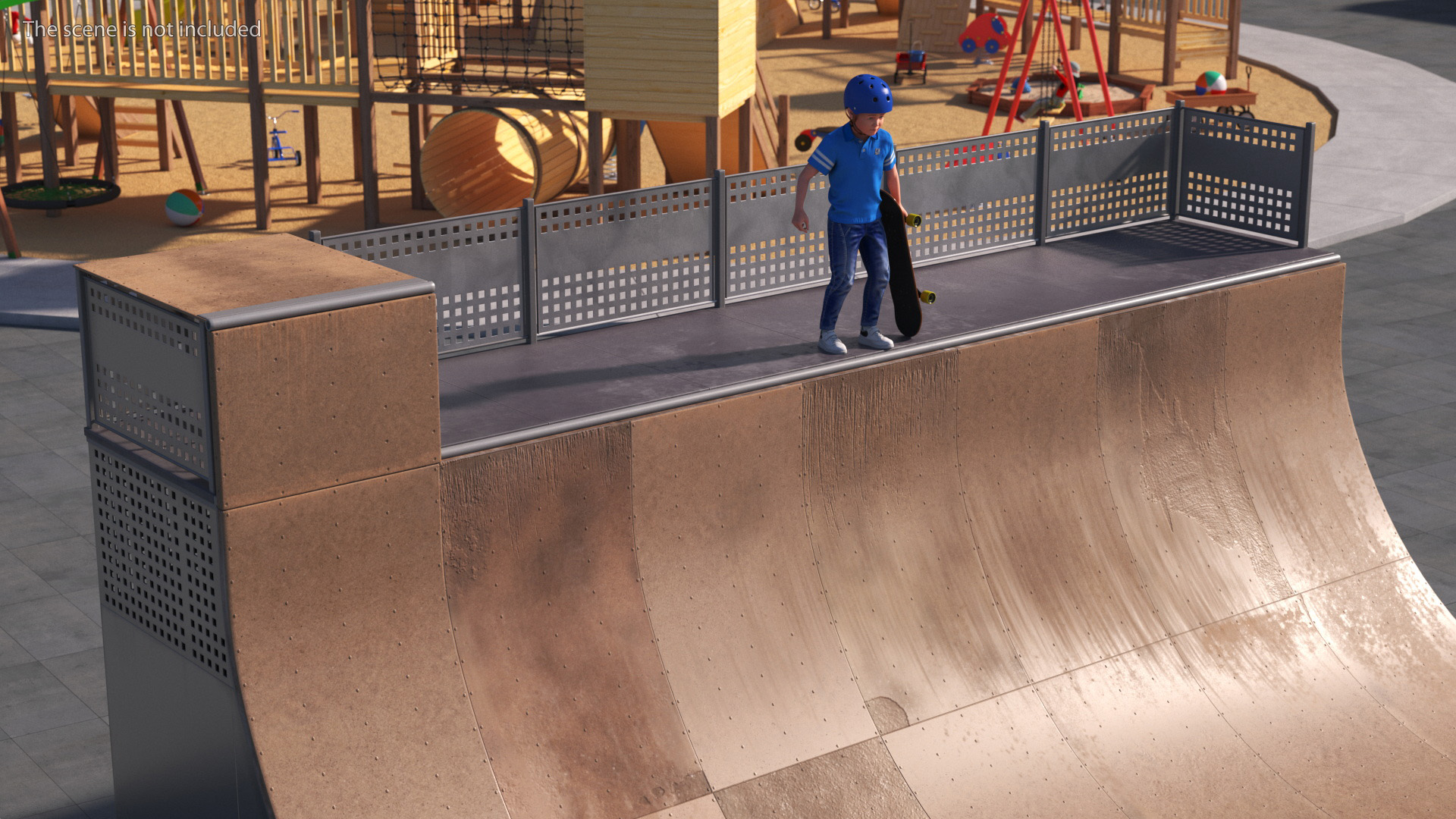 3D Skatepark Ramp and Skateboarder