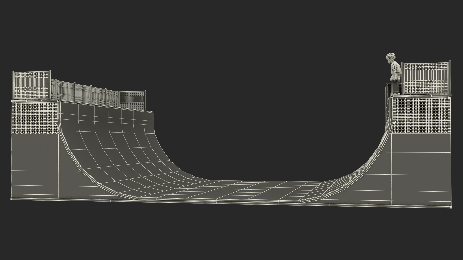 3D Skatepark Ramp and Skateboarder