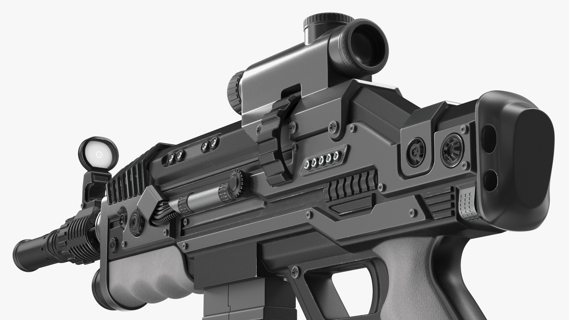 3D model Futuristic Rifle Dark Colored Rigged for Maya