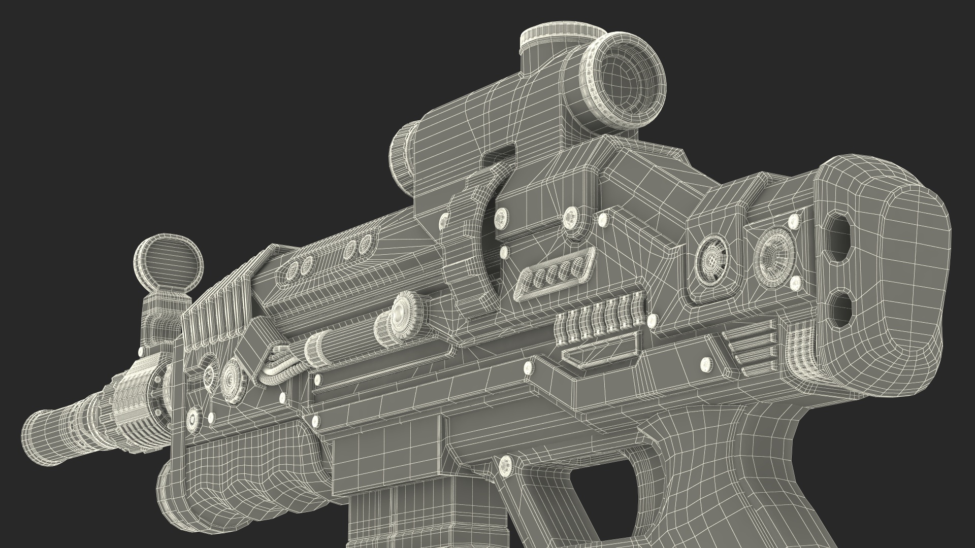 3D model Futuristic Rifle Dark Colored Rigged for Maya