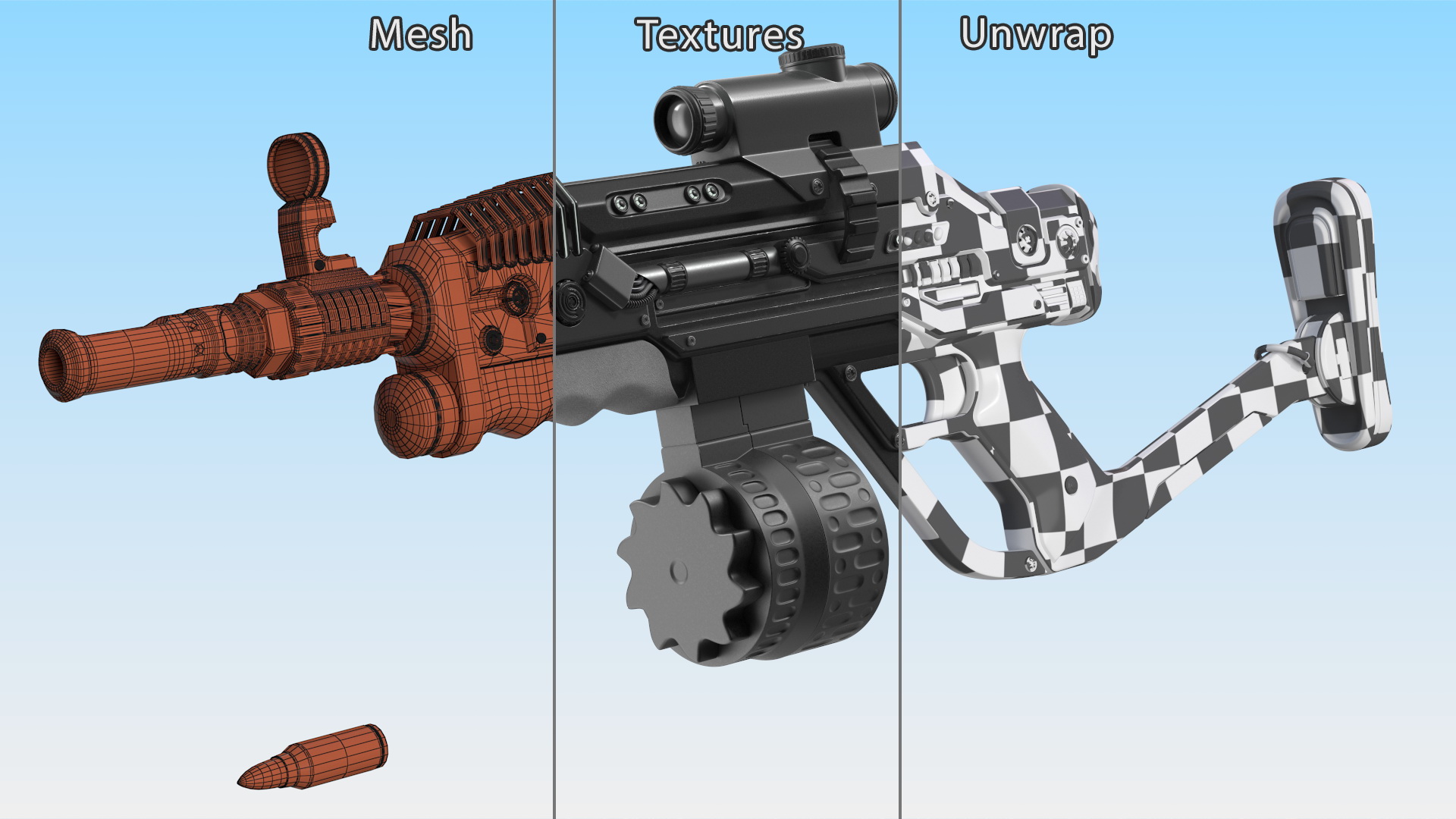 3D model Futuristic Rifle Dark Colored Rigged for Maya