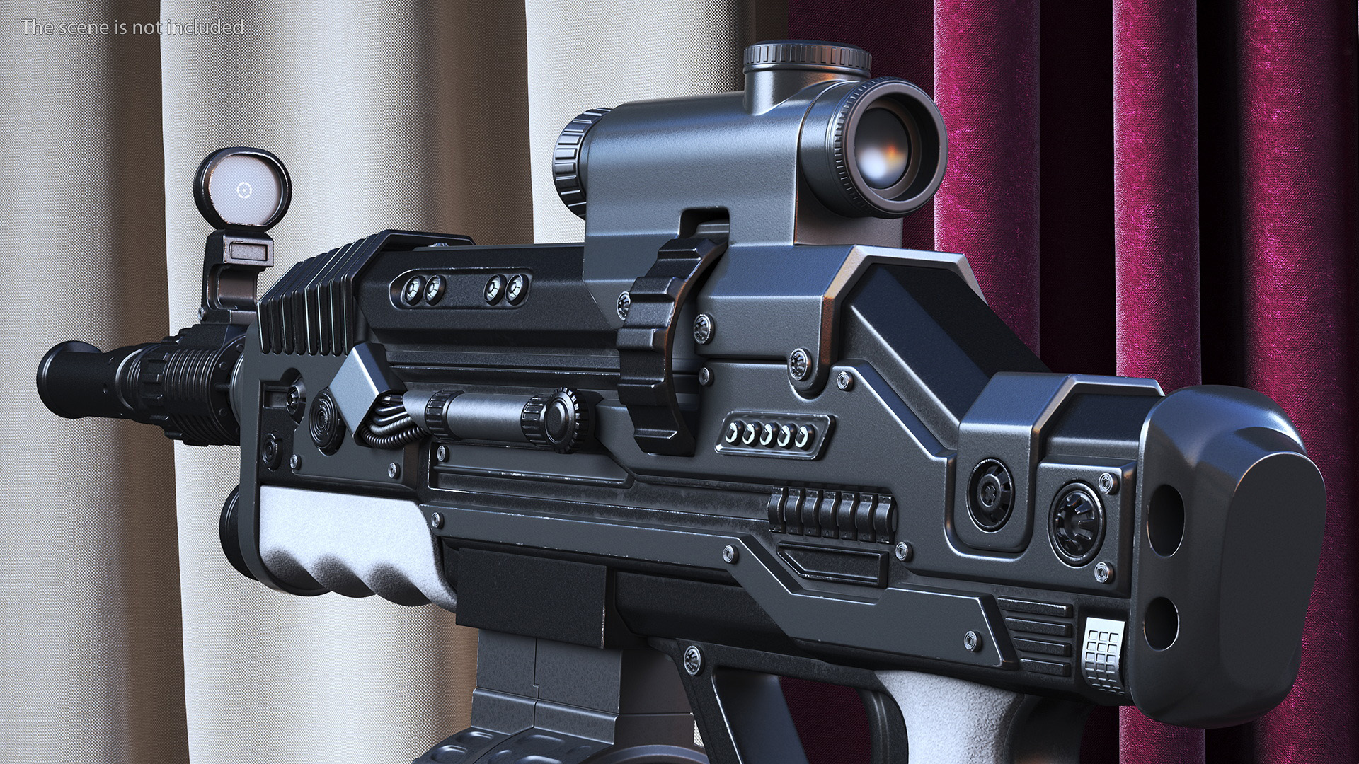 3D model Futuristic Rifle Dark Colored Rigged for Maya