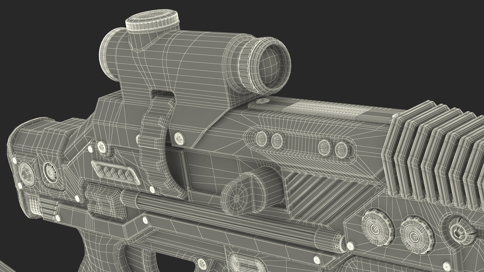 3D model Futuristic Rifle Dark Colored Rigged for Maya