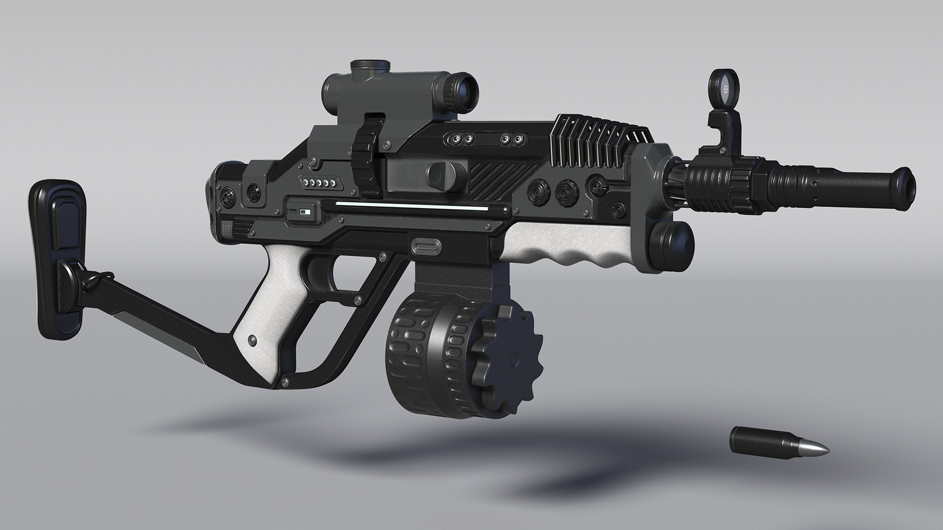 3D model Futuristic Rifle Dark Colored Rigged for Maya