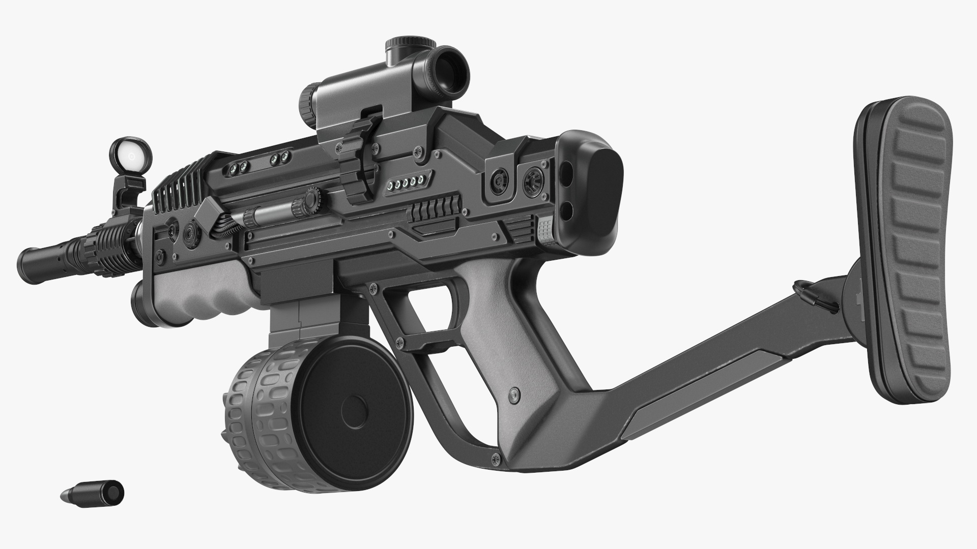 3D model Futuristic Rifle Dark Colored Rigged for Maya