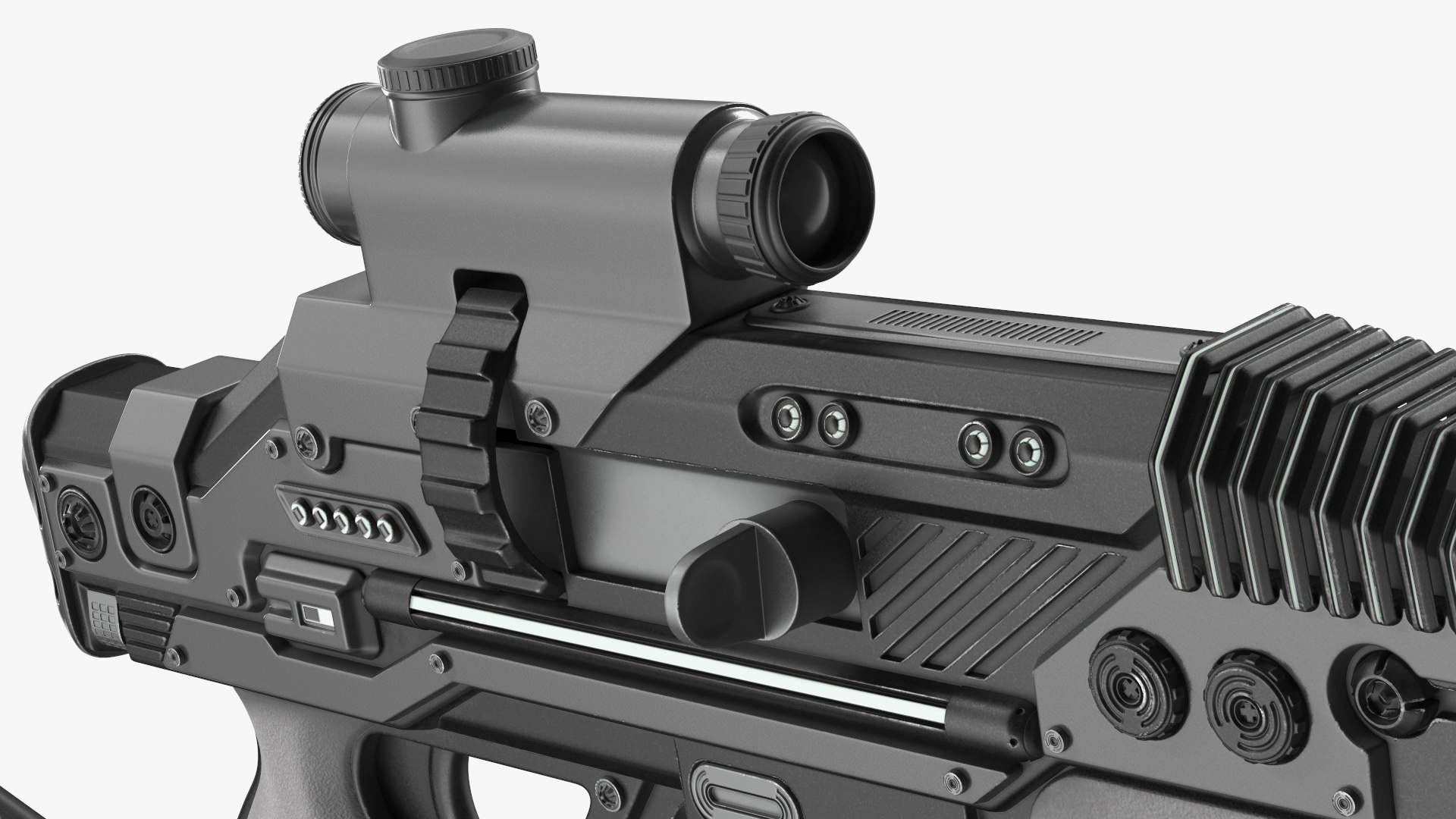 3D model Futuristic Rifle Dark Colored Rigged for Maya