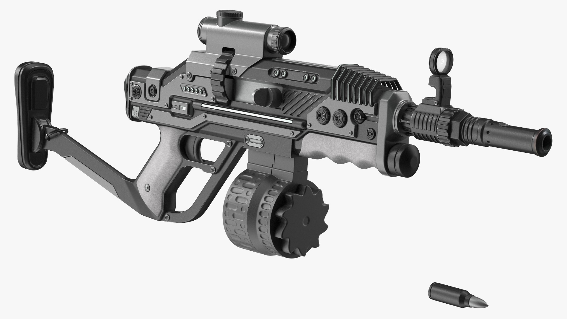 3D model Futuristic Rifle Dark Colored Rigged for Maya
