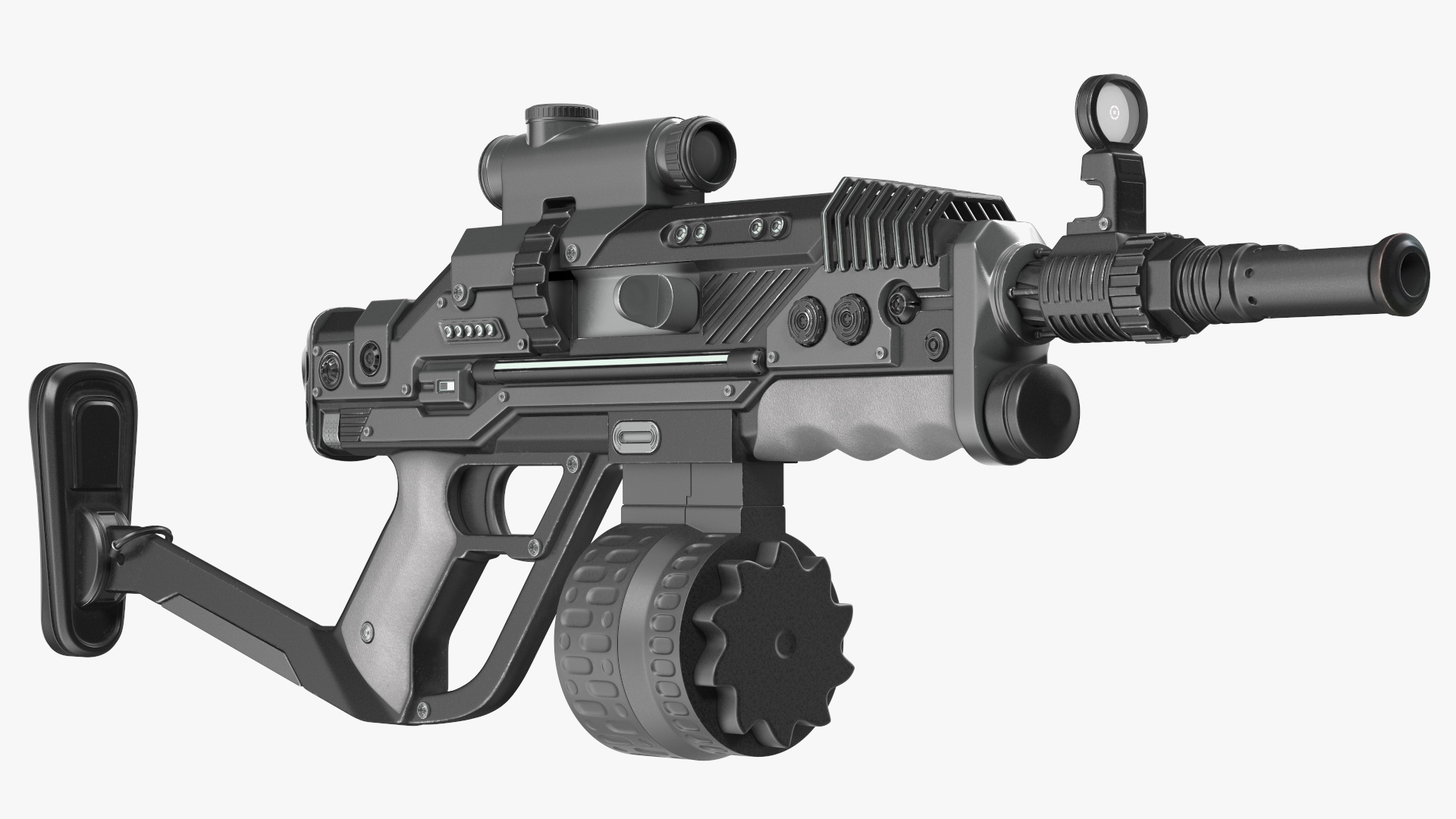 3D model Futuristic Rifle Dark Colored Rigged for Maya