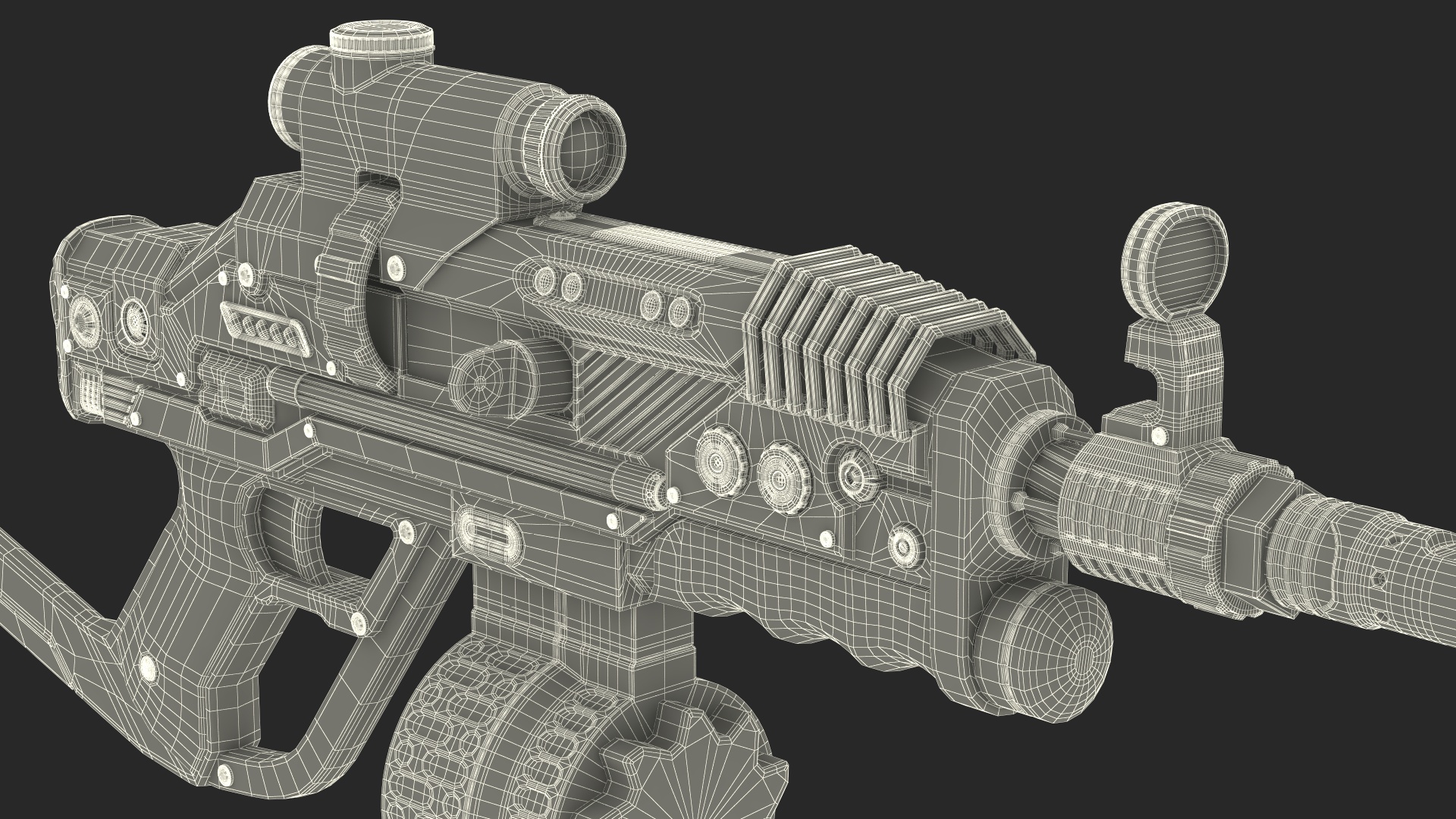 3D model Futuristic Rifle Dark Colored Rigged for Maya