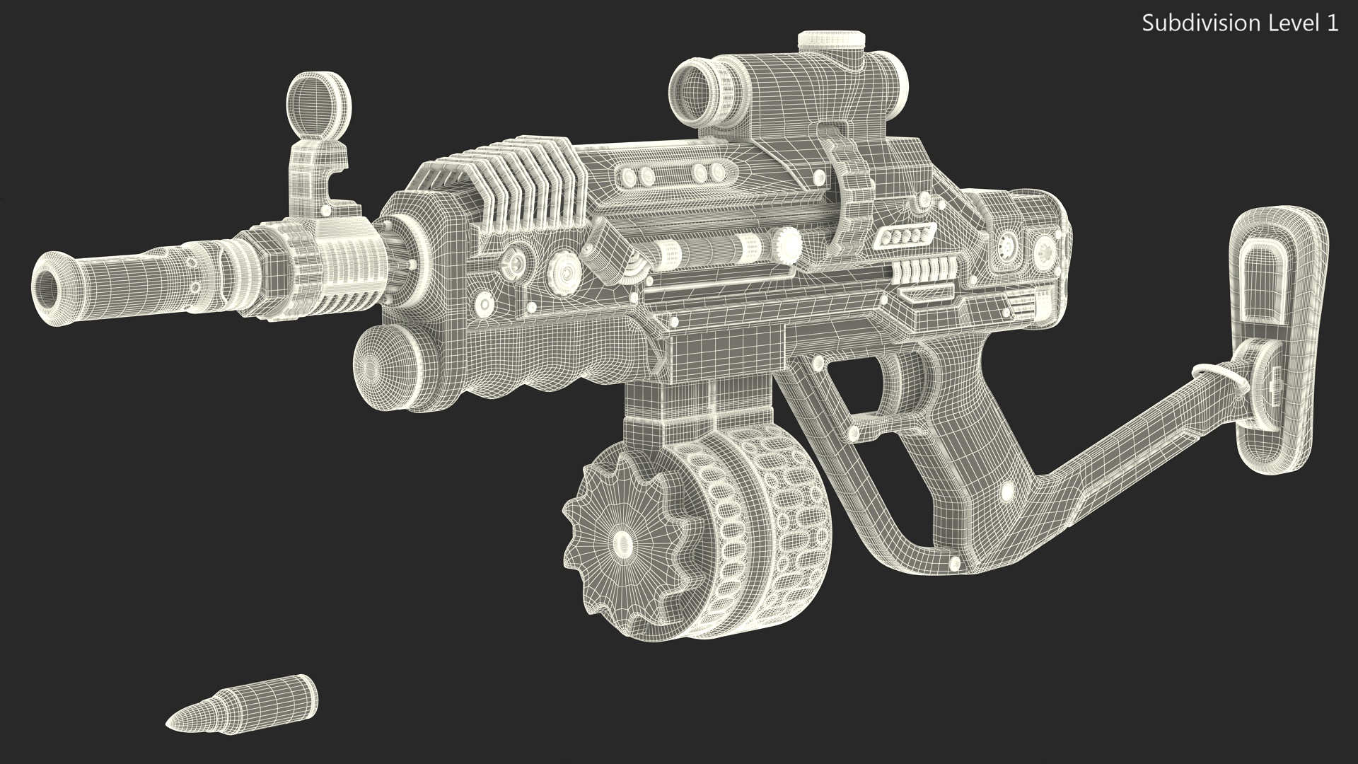 3D model Futuristic Rifle Dark Colored Rigged for Maya