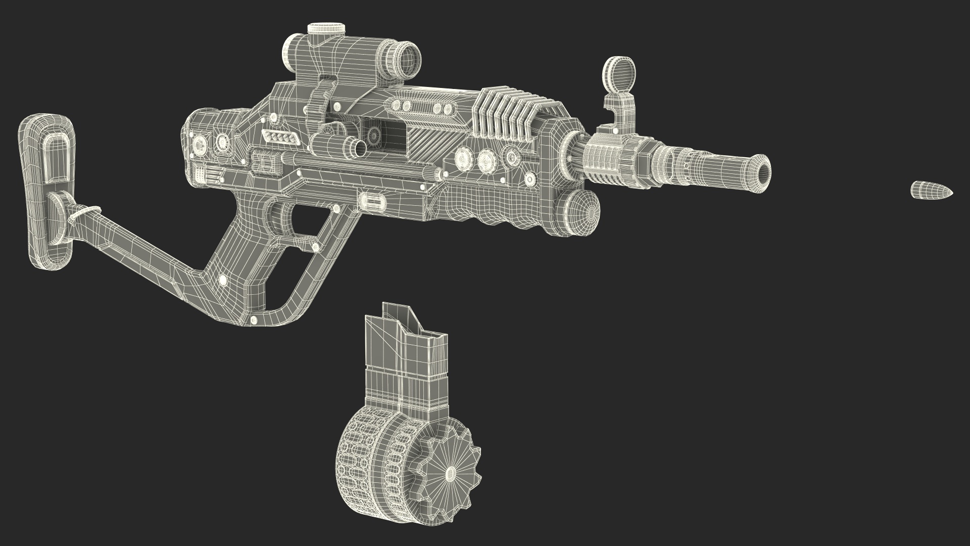 3D model Futuristic Rifle Dark Colored Rigged for Maya