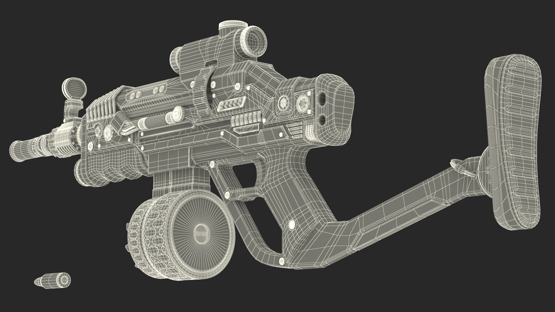 3D model Futuristic Rifle Dark Colored Rigged for Maya
