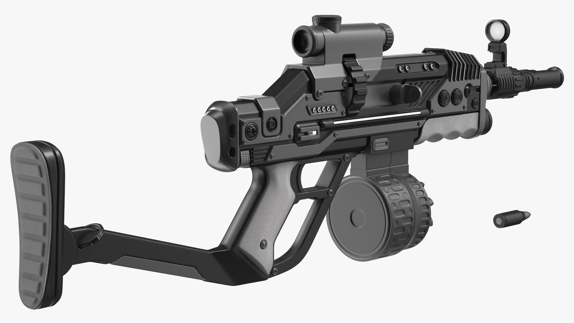 3D model Futuristic Rifle Dark Colored Rigged for Maya
