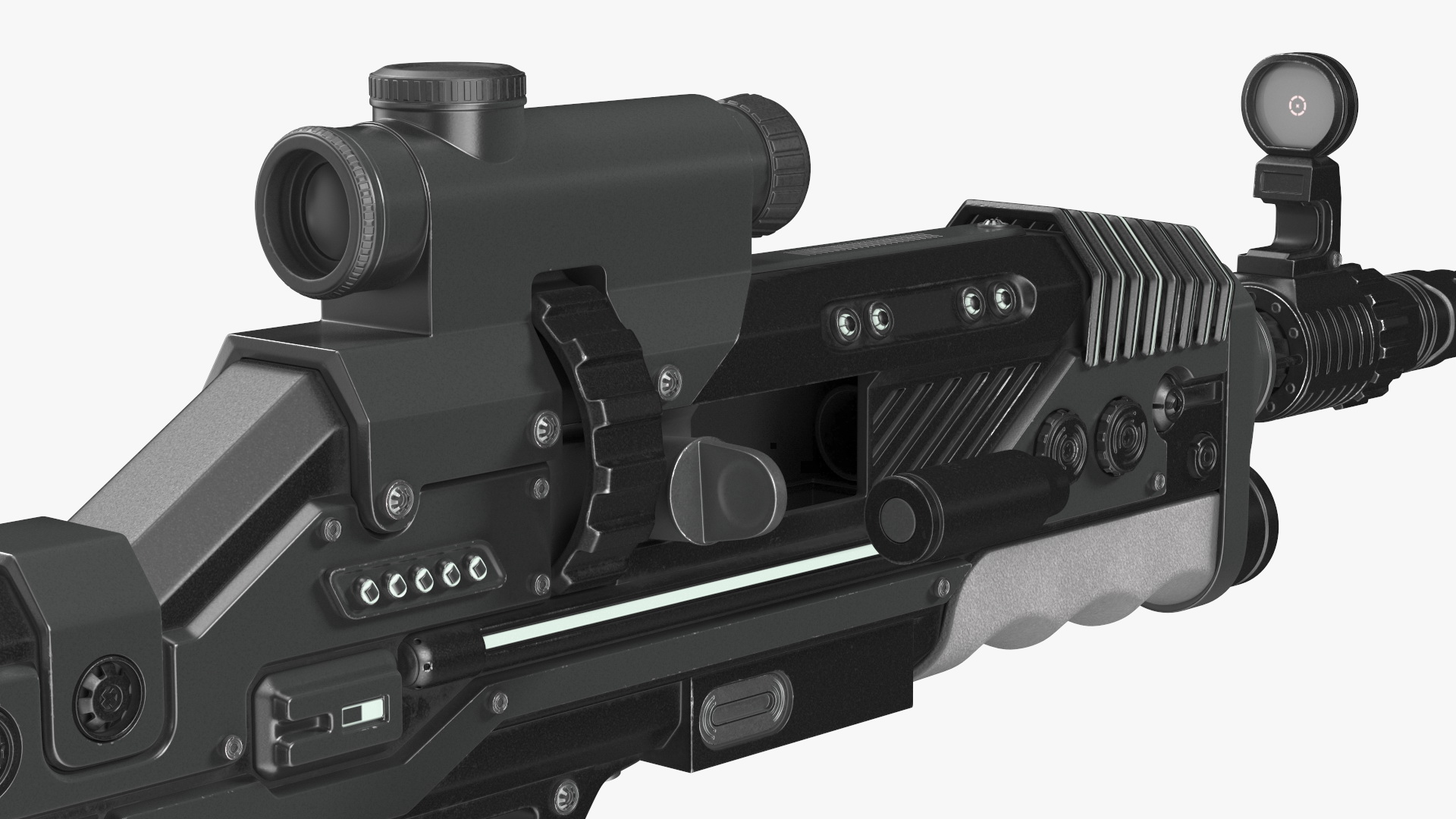 3D model Futuristic Rifle Dark Colored Rigged for Maya
