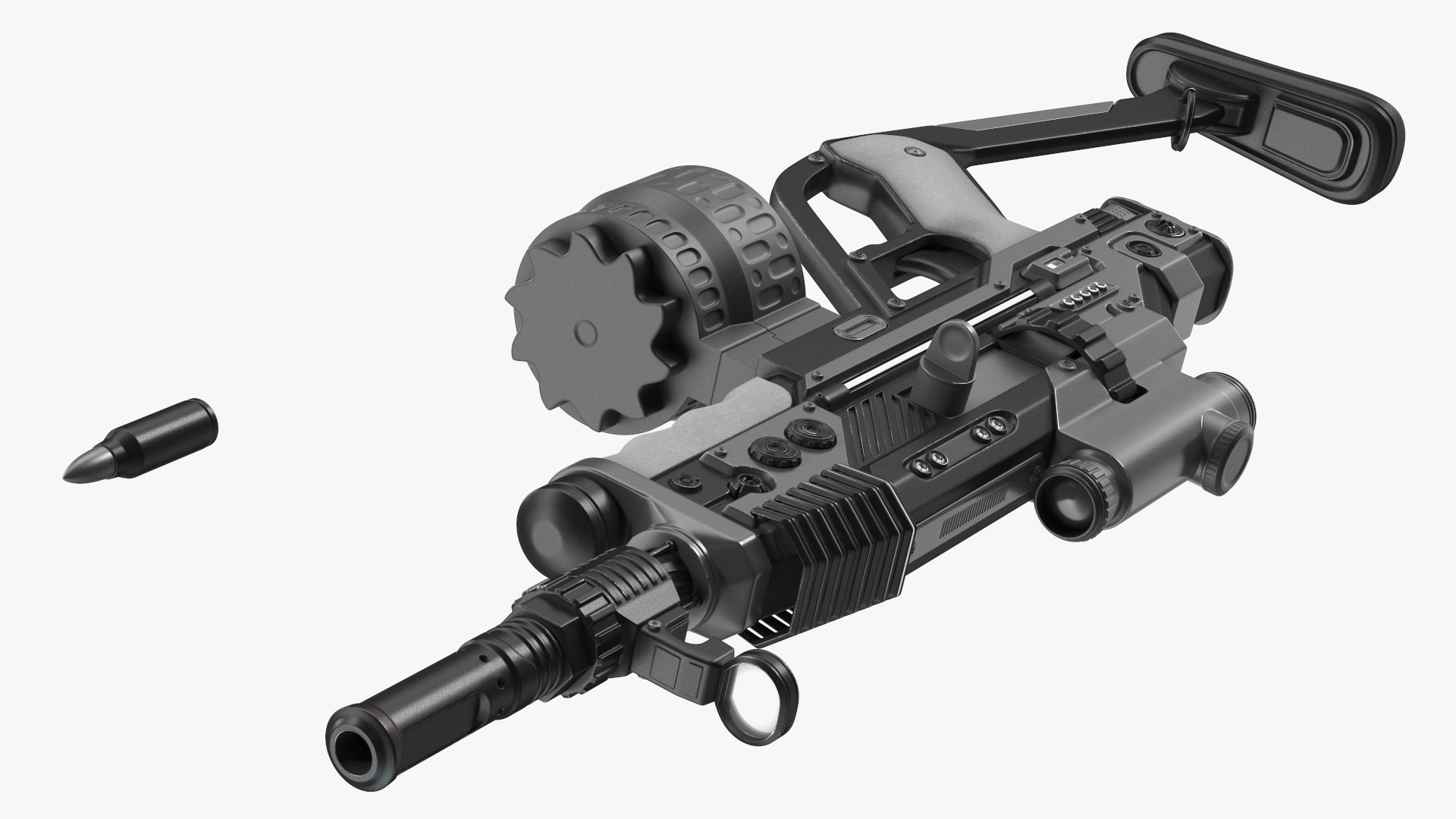 3D model Futuristic Rifle Dark Colored Rigged for Maya