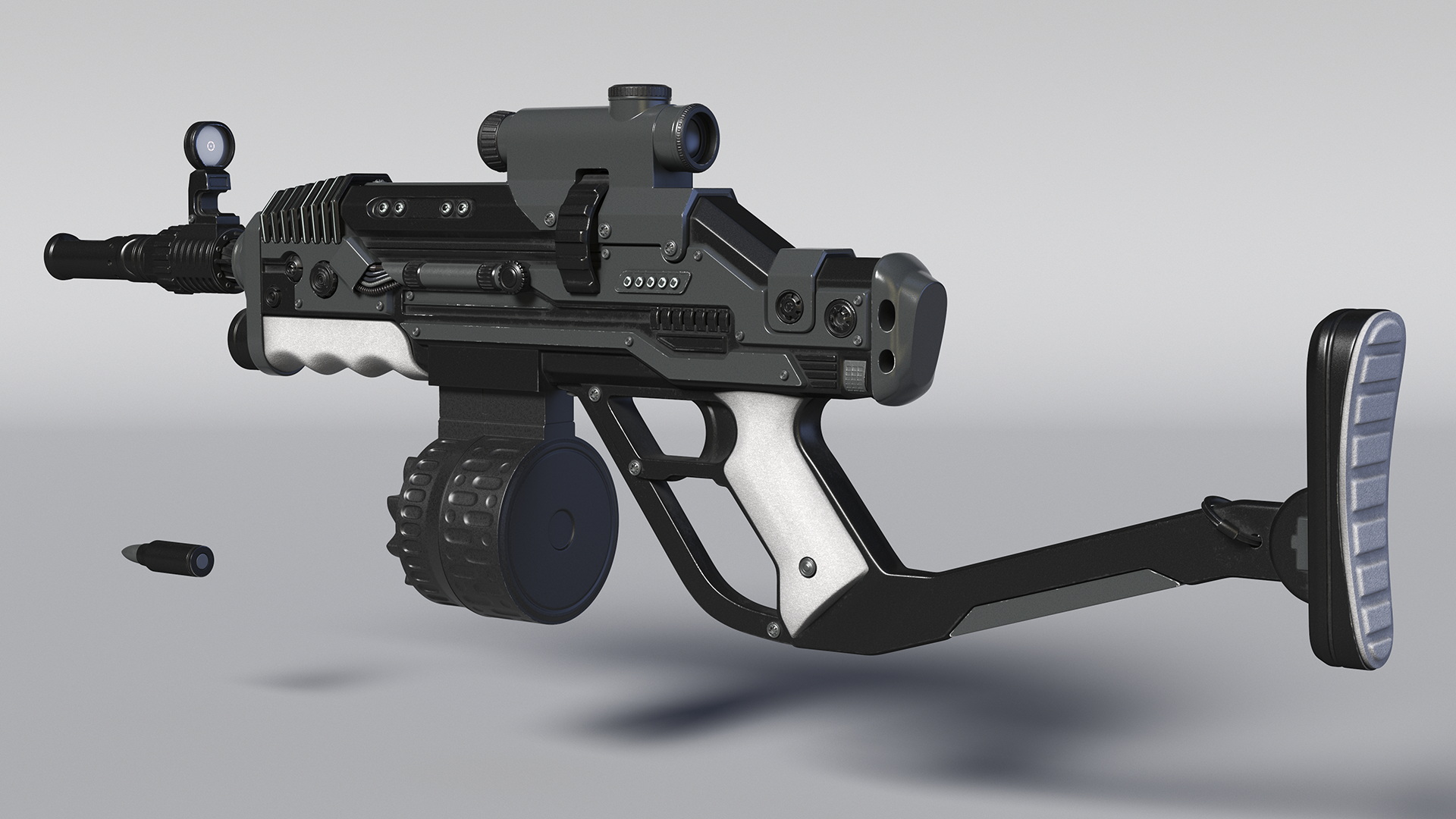 3D model Futuristic Rifle Dark Colored Rigged for Maya