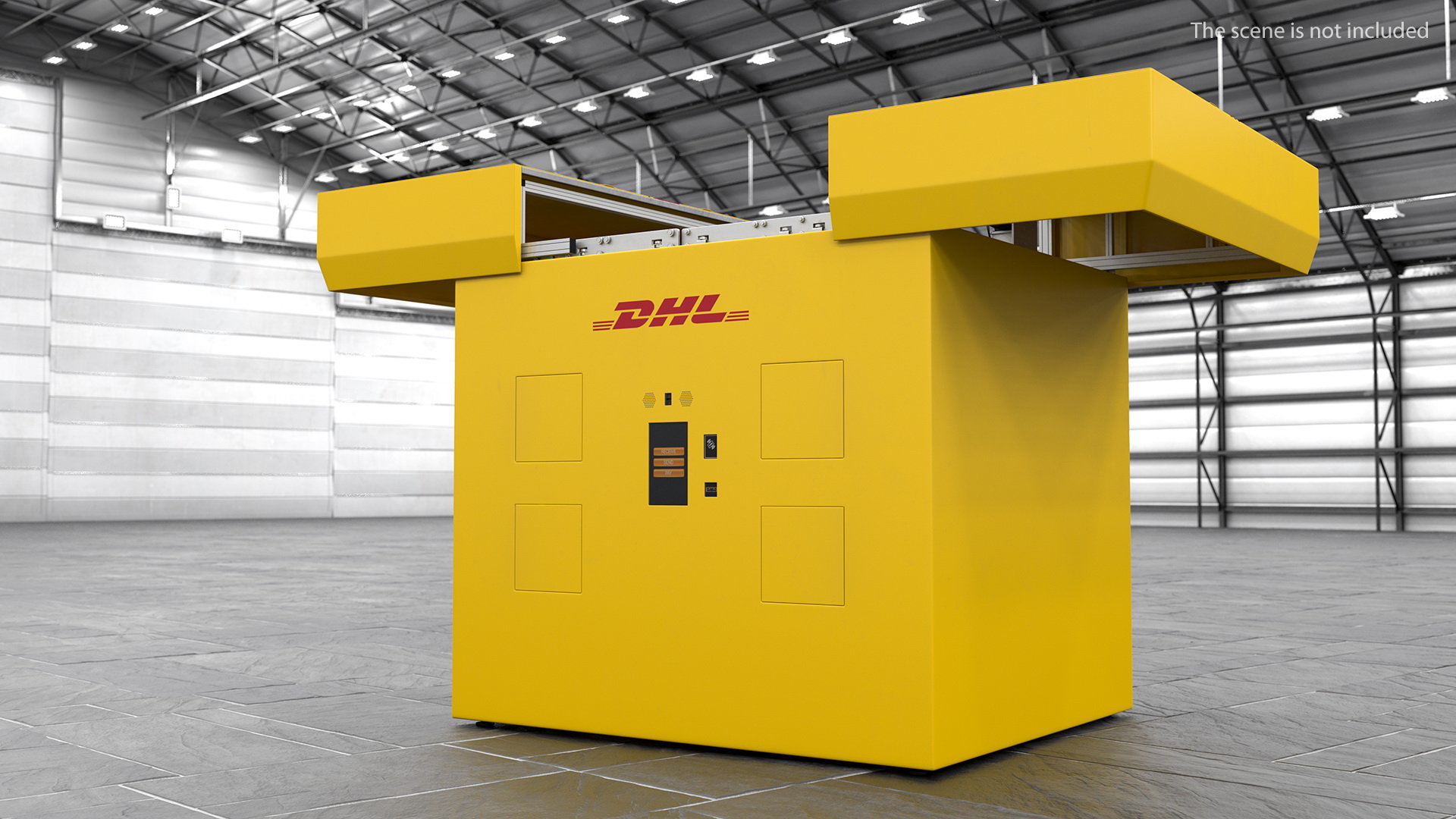 DHL Express Delivery Drone Station with Quadcopter Rigged 3D