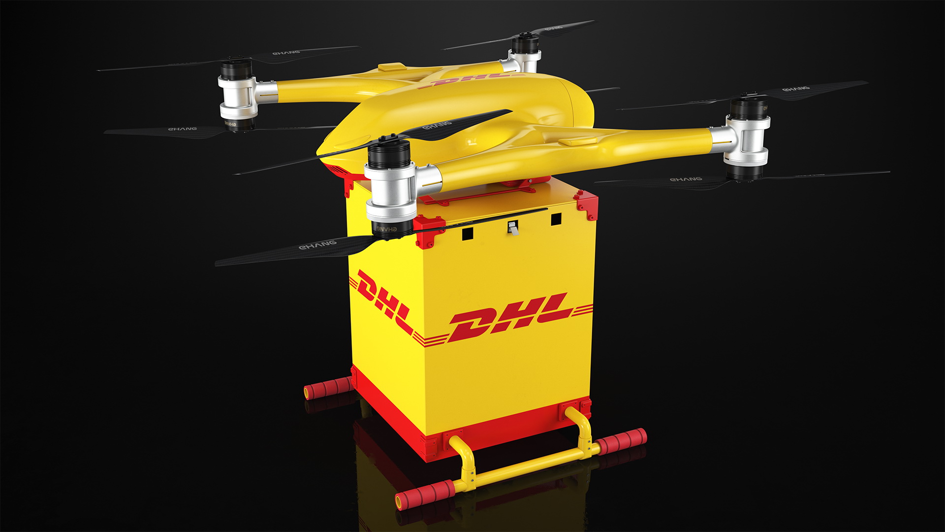 DHL Express Delivery Drone Station with Quadcopter Rigged 3D