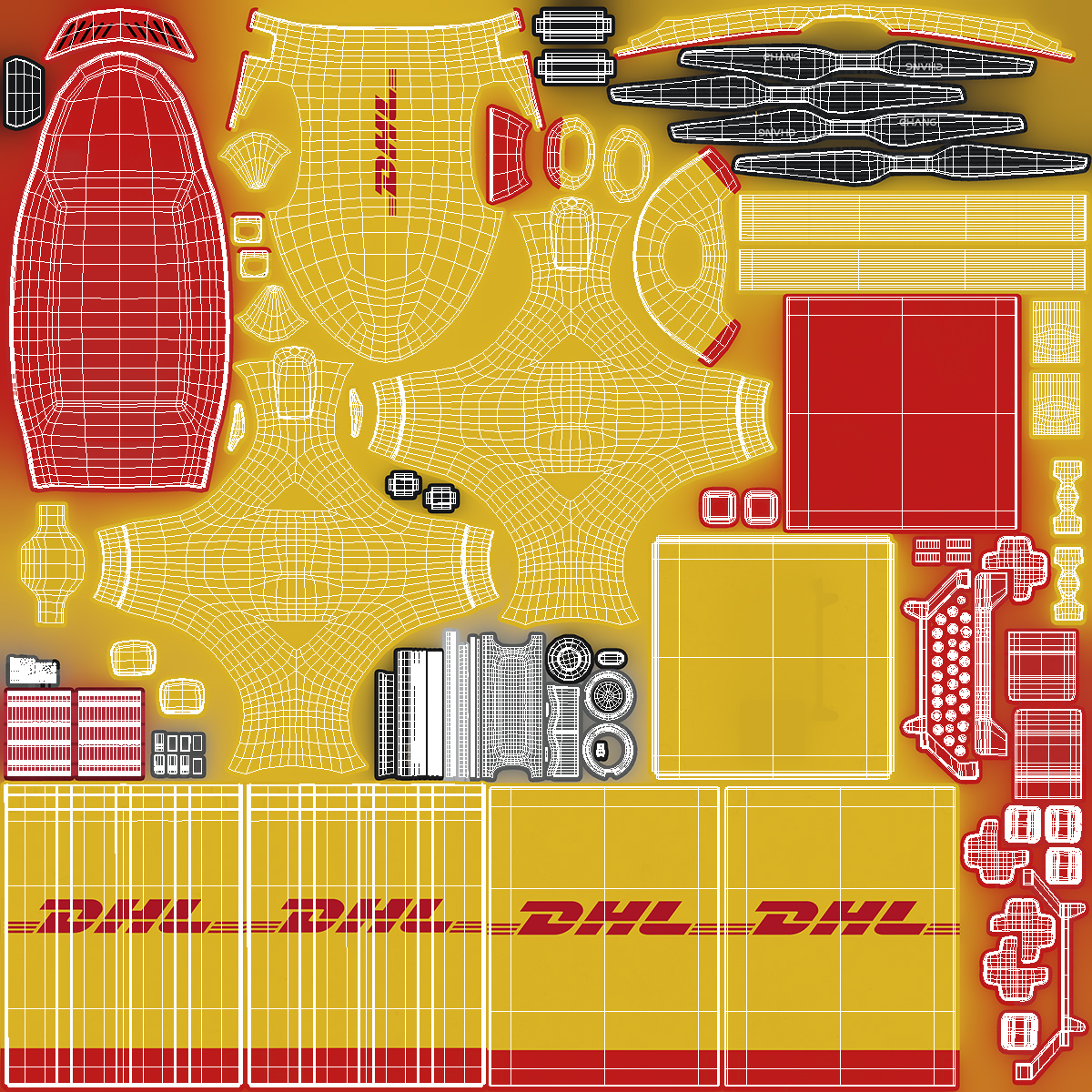 DHL Express Delivery Drone Station with Quadcopter Rigged 3D