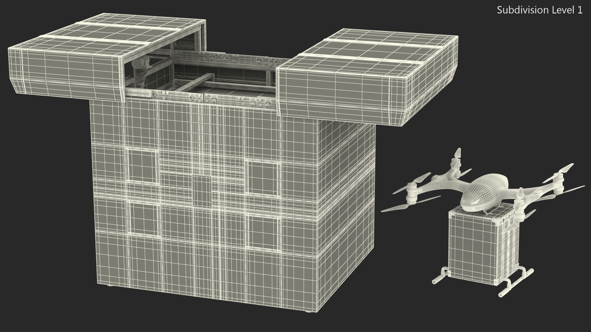 DHL Express Delivery Drone Station with Quadcopter Rigged 3D