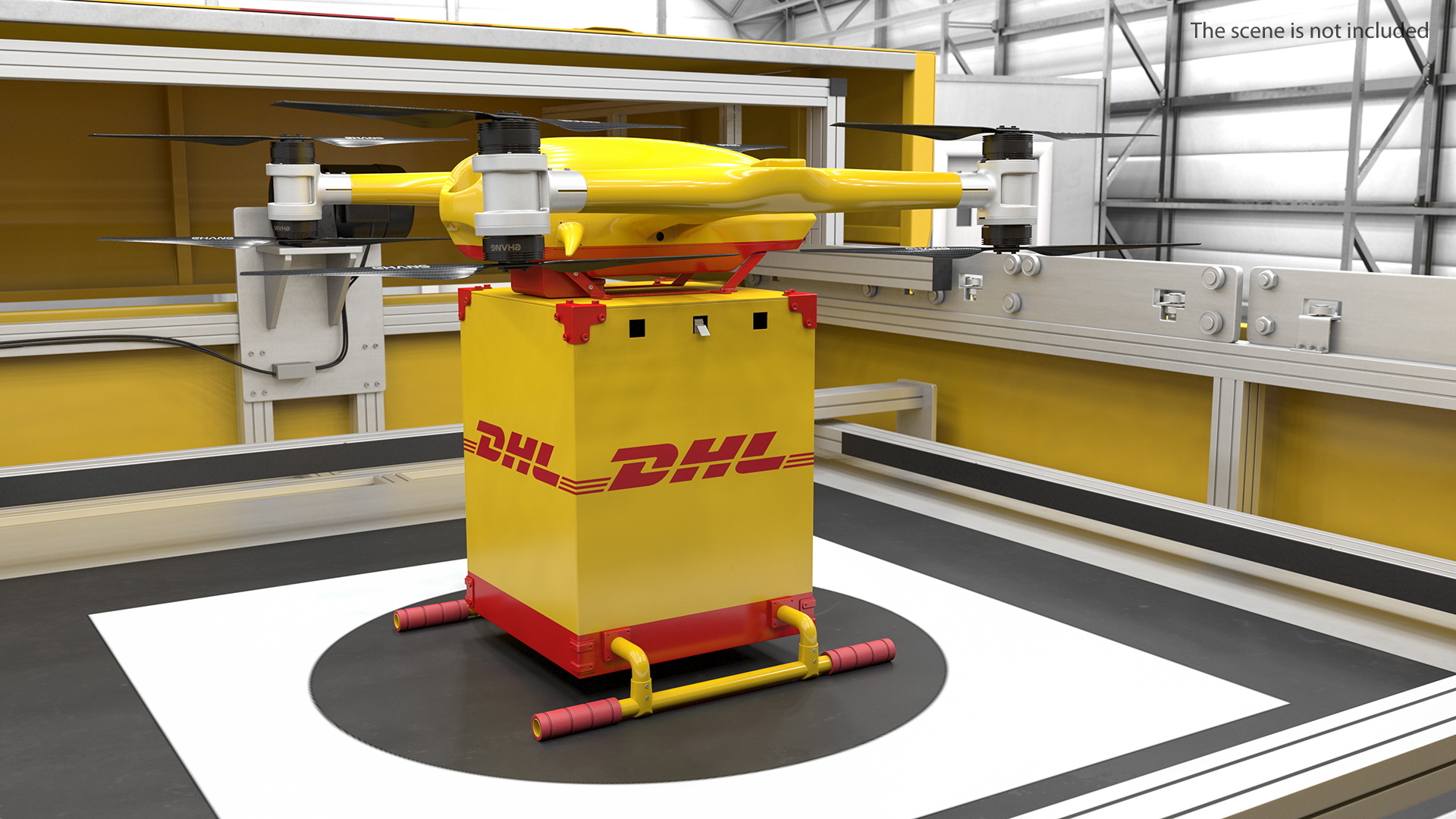 DHL Express Delivery Drone Station with Quadcopter Rigged 3D