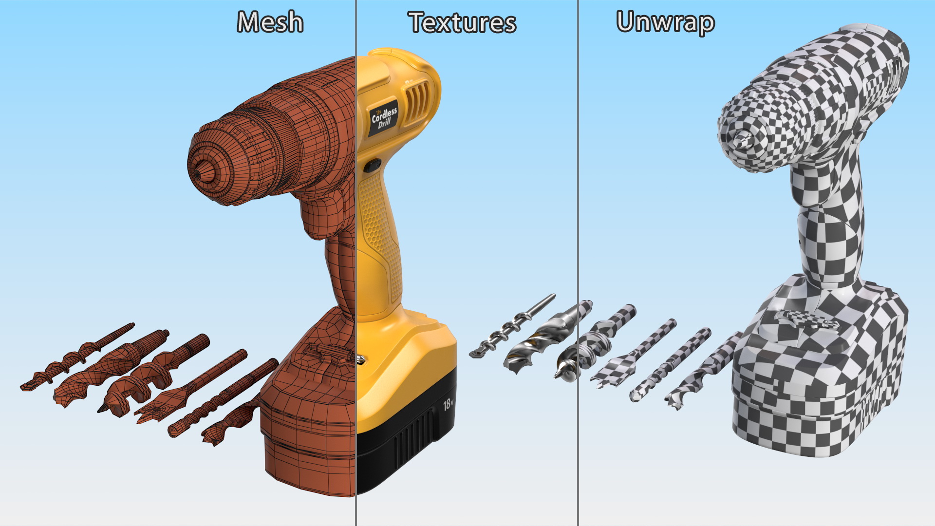 3D Cordless Drill with Drill Bit Set model