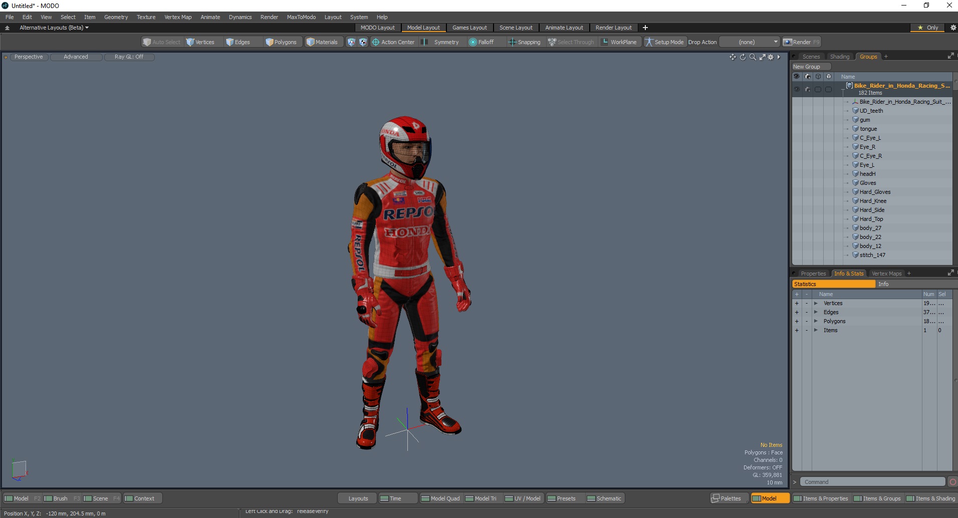 Bike Rider in Honda Racing Suit with Helmet Standing 3D