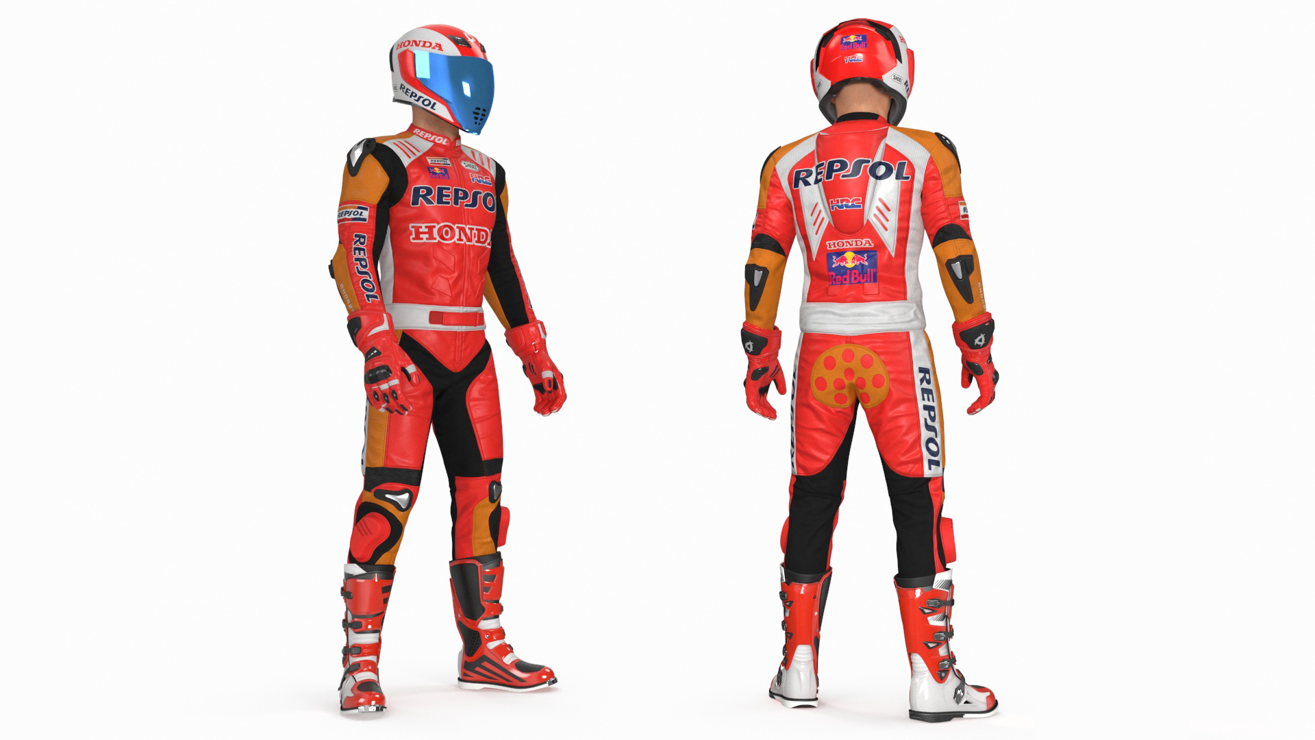 Bike Rider in Honda Racing Suit with Helmet Standing 3D