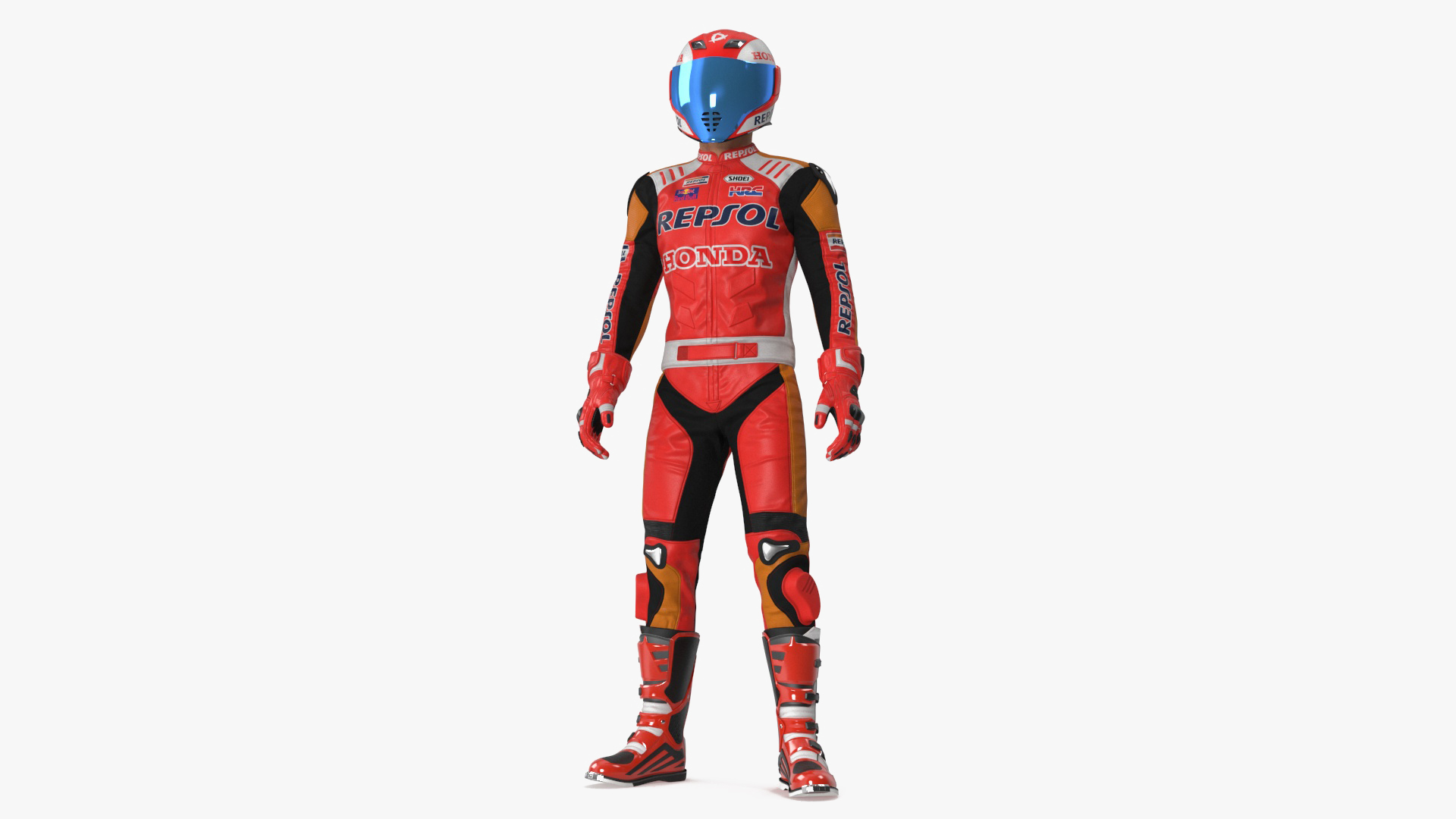Bike Rider in Honda Racing Suit with Helmet Standing 3D