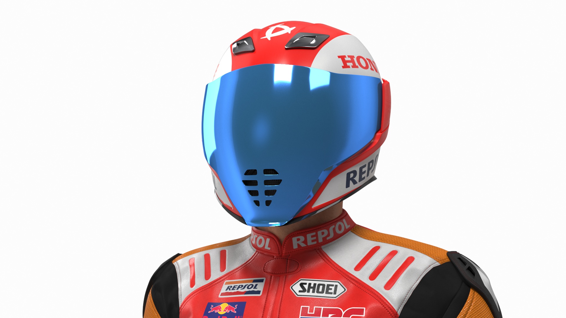 Bike Rider in Honda Racing Suit with Helmet Standing 3D