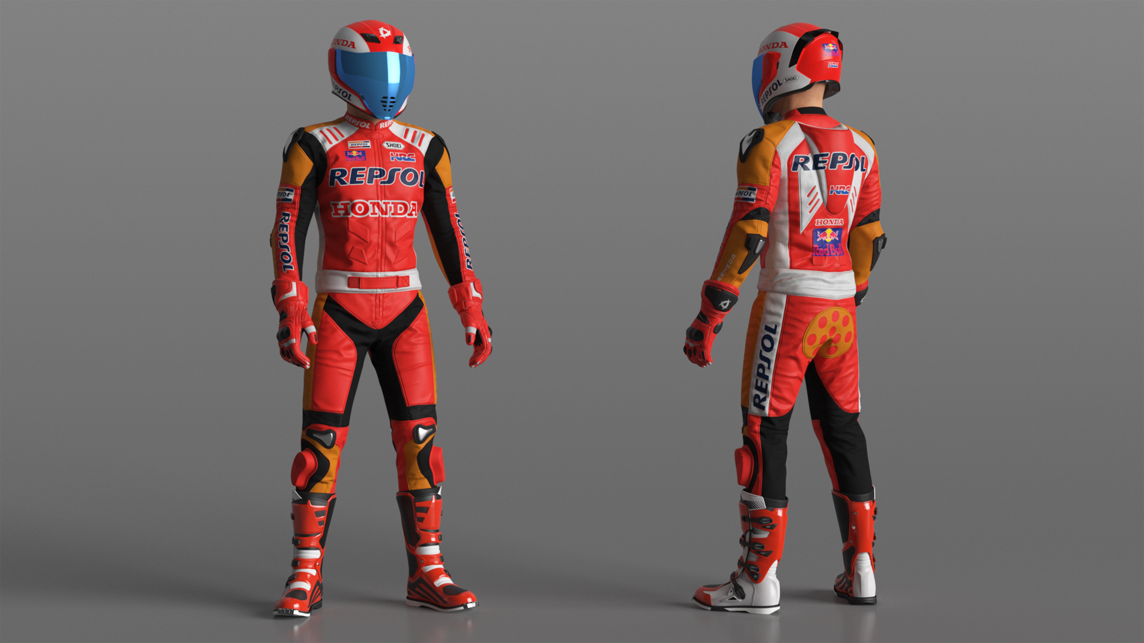 Bike Rider in Honda Racing Suit with Helmet Standing 3D